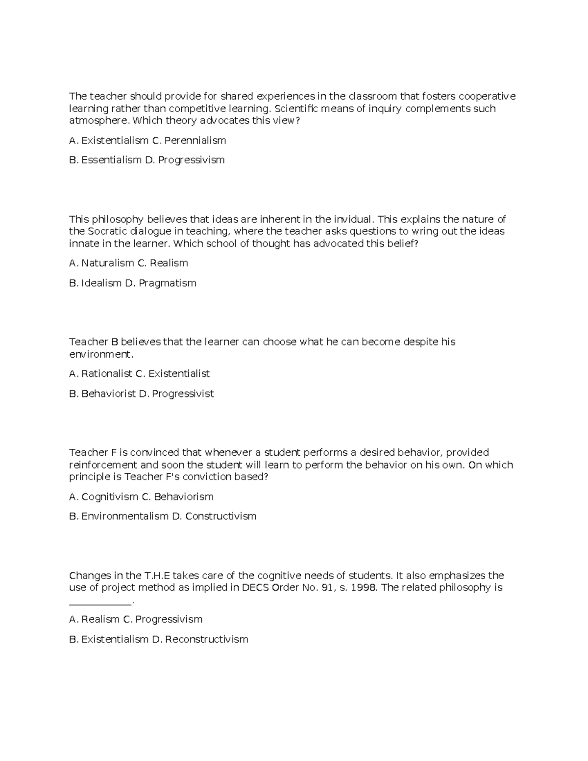 LET-PROF-ED-Philosophy Sample Questions and Answers - Studocu