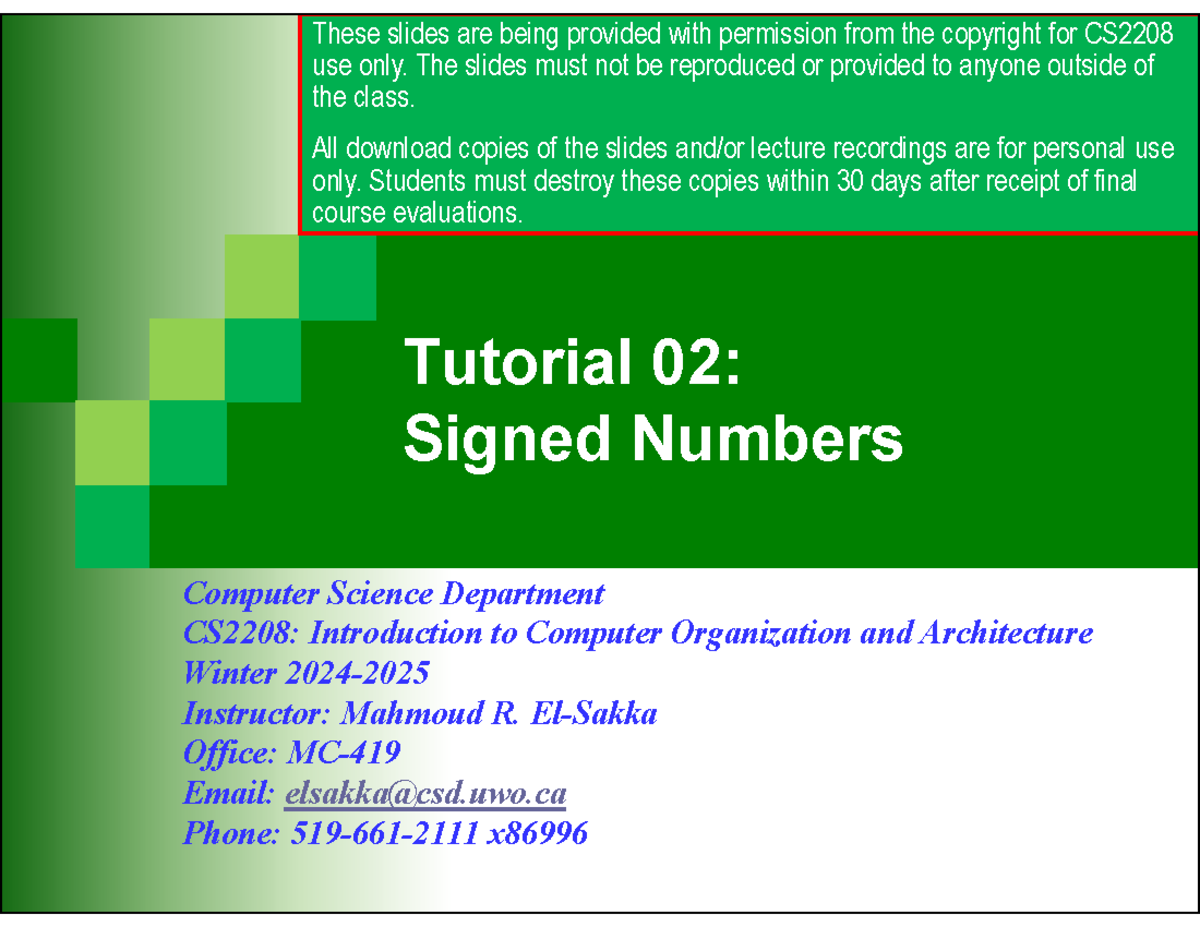 Tutorial 02 Signed Numbers - Tutorial 02:Signed Numbers Computer ...