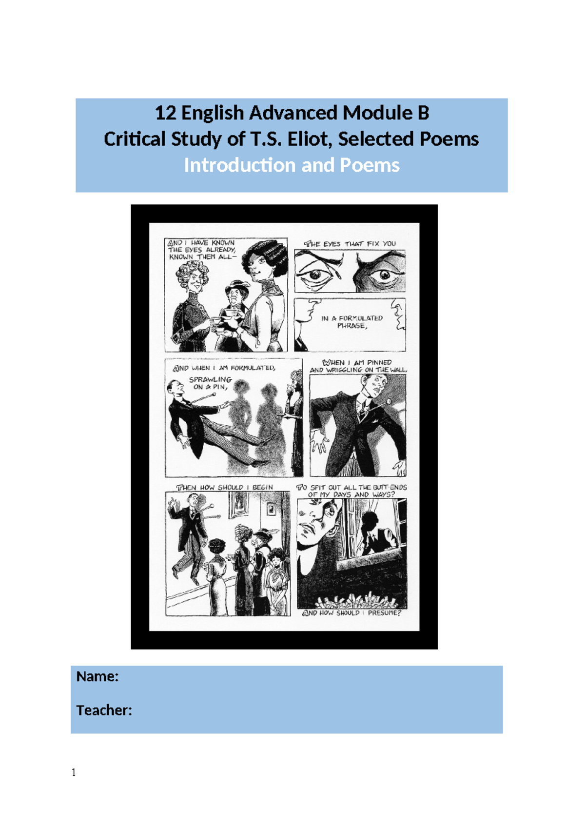 12 English Advanced Module B: Critical Study of T.S. Eliot's Poems ...