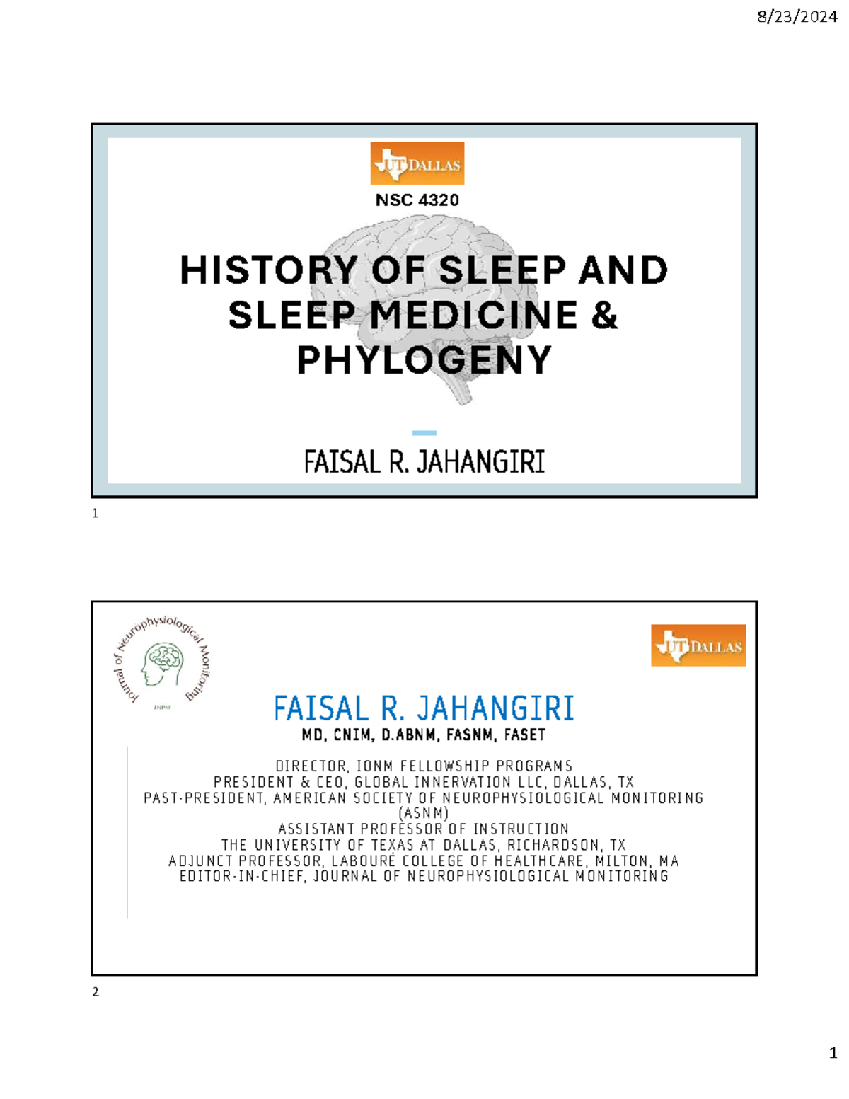 History of Sleep Physiology and Medicine: NSC 4320 Lecture Notes - Studocu
