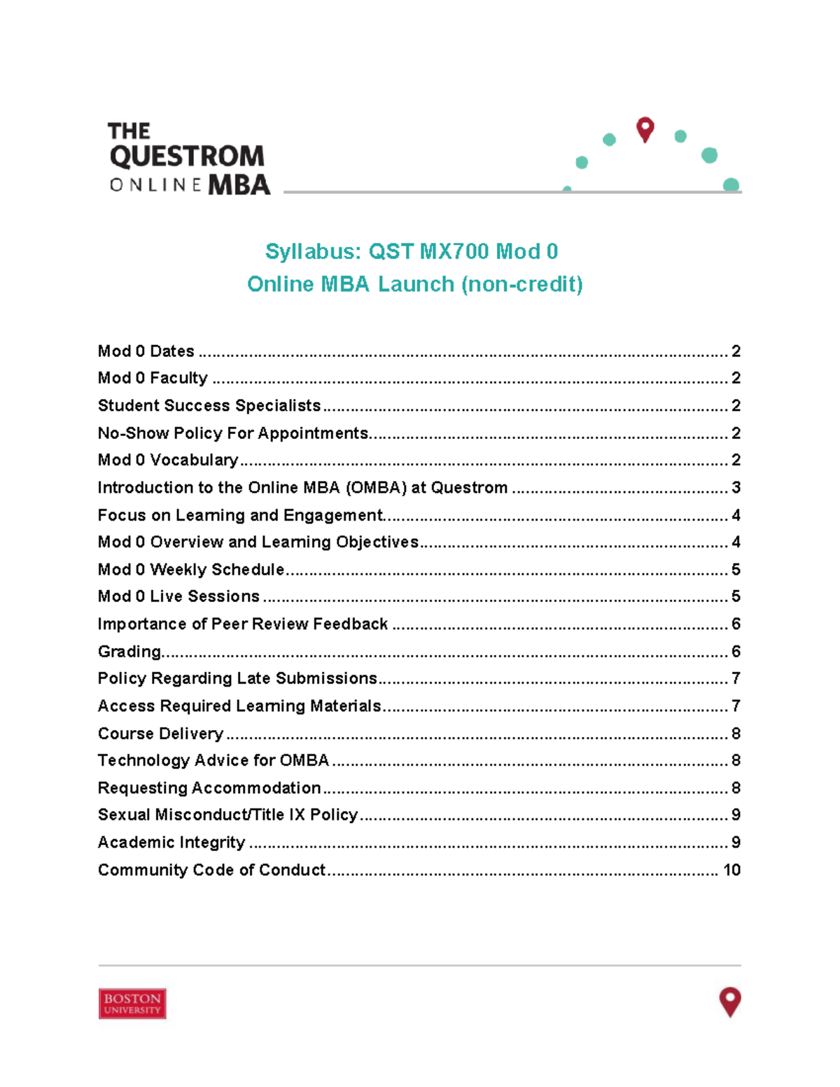 Mod 0 Syllabus: QST MX700 Online MBA Launch (Fall 2025) - Studocu
