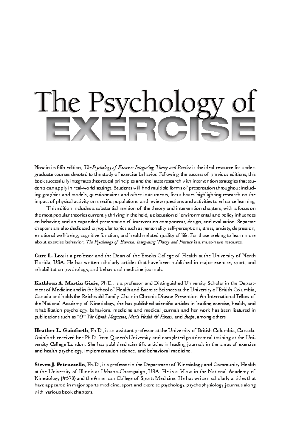 PSY 101: The Psychology of Exercise - Theory & Practice Overview - Studocu