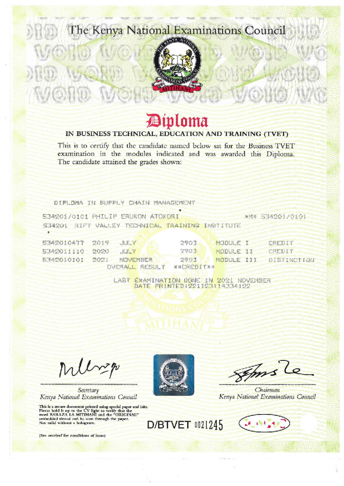 Diploma Certificate - Learning of Materials - The Kenya National ...