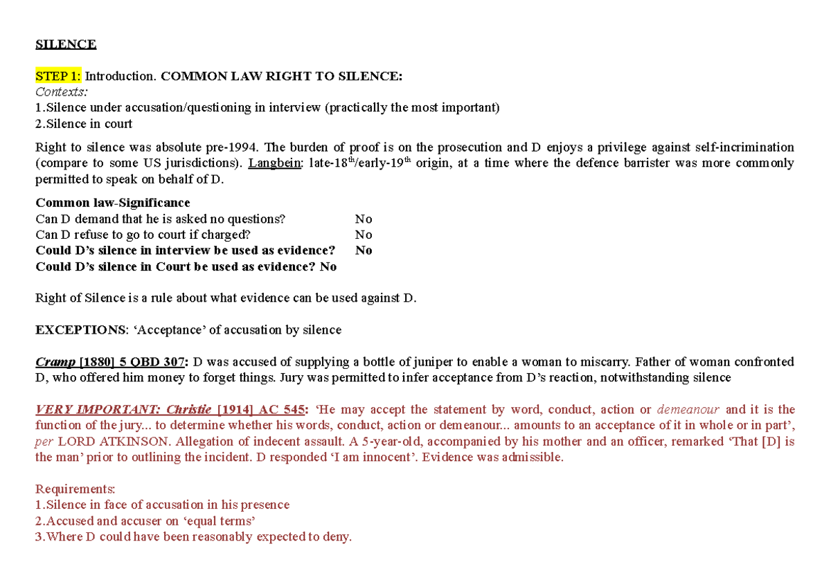 4. Silence in Criminal Law - Detailed Analysis & Structure on Right to ...