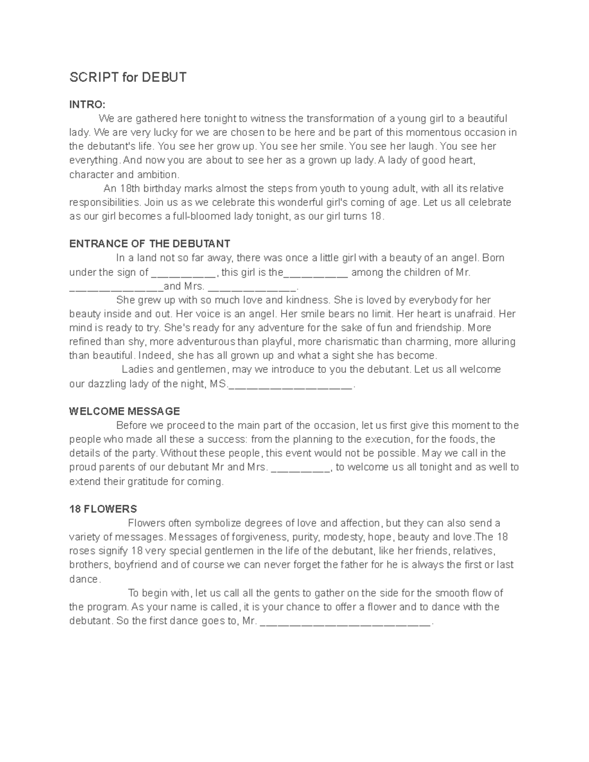 270339688 Debut Script for 18th Birthday Celebration - Studocu