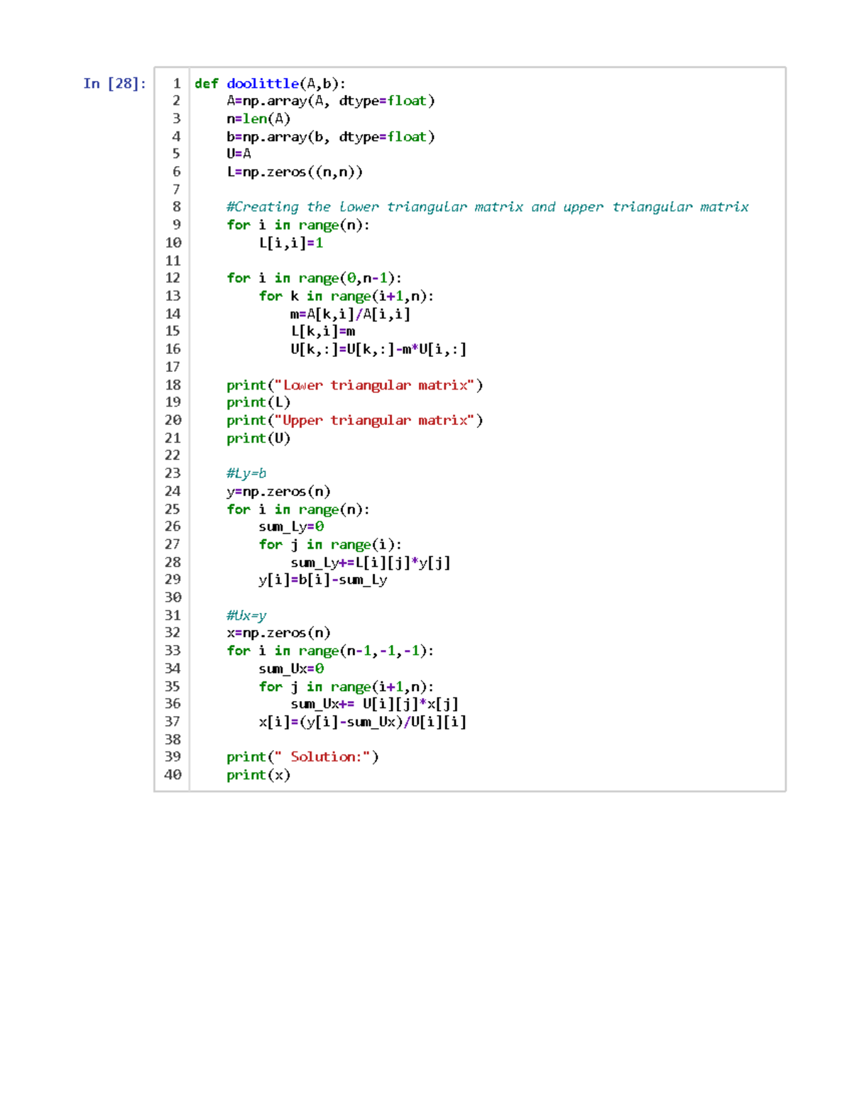LU Decomposition Test - Jupyter Notebook Code Implementation - Studocu