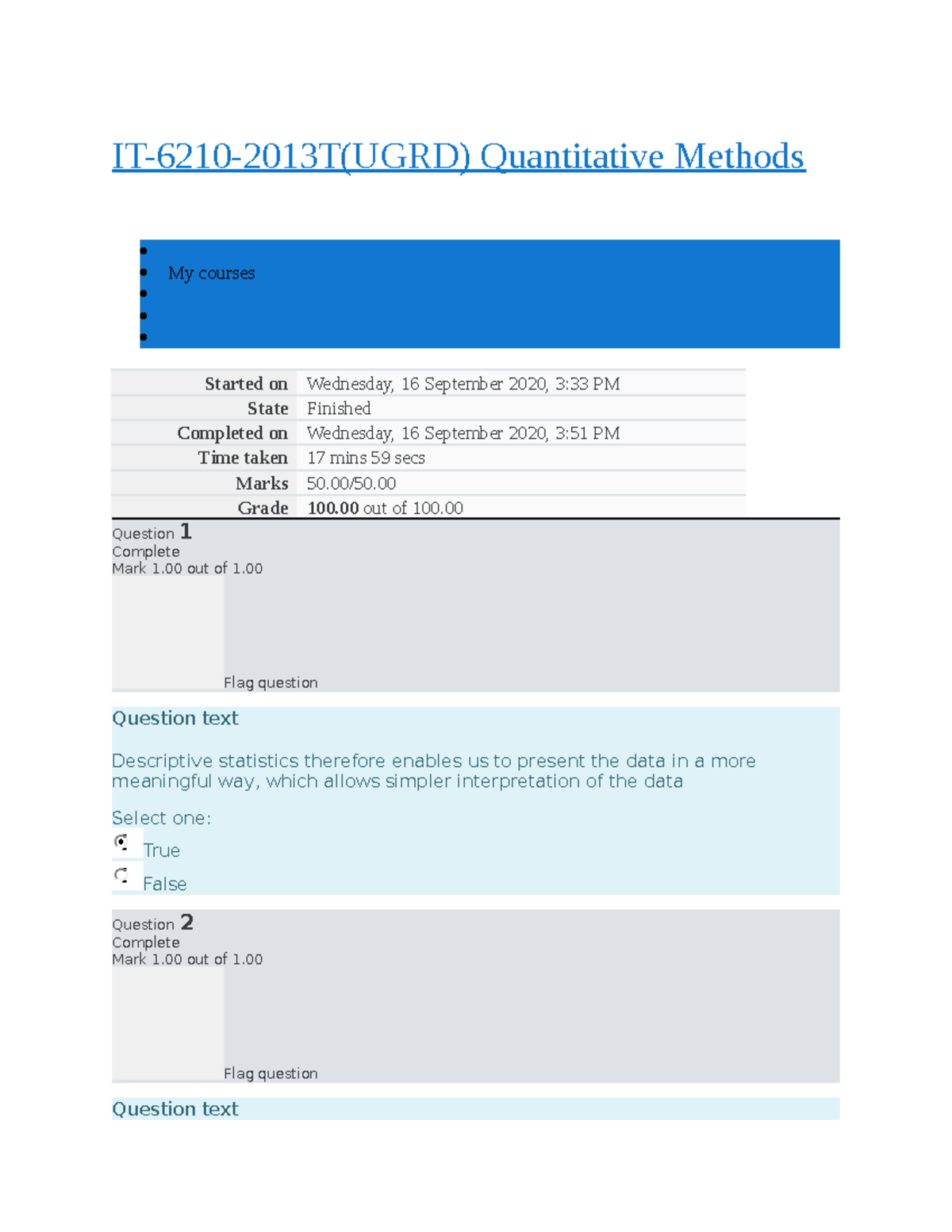IT-6210-2013T Midterm Exam Review for Quantitative Methods - Studocu