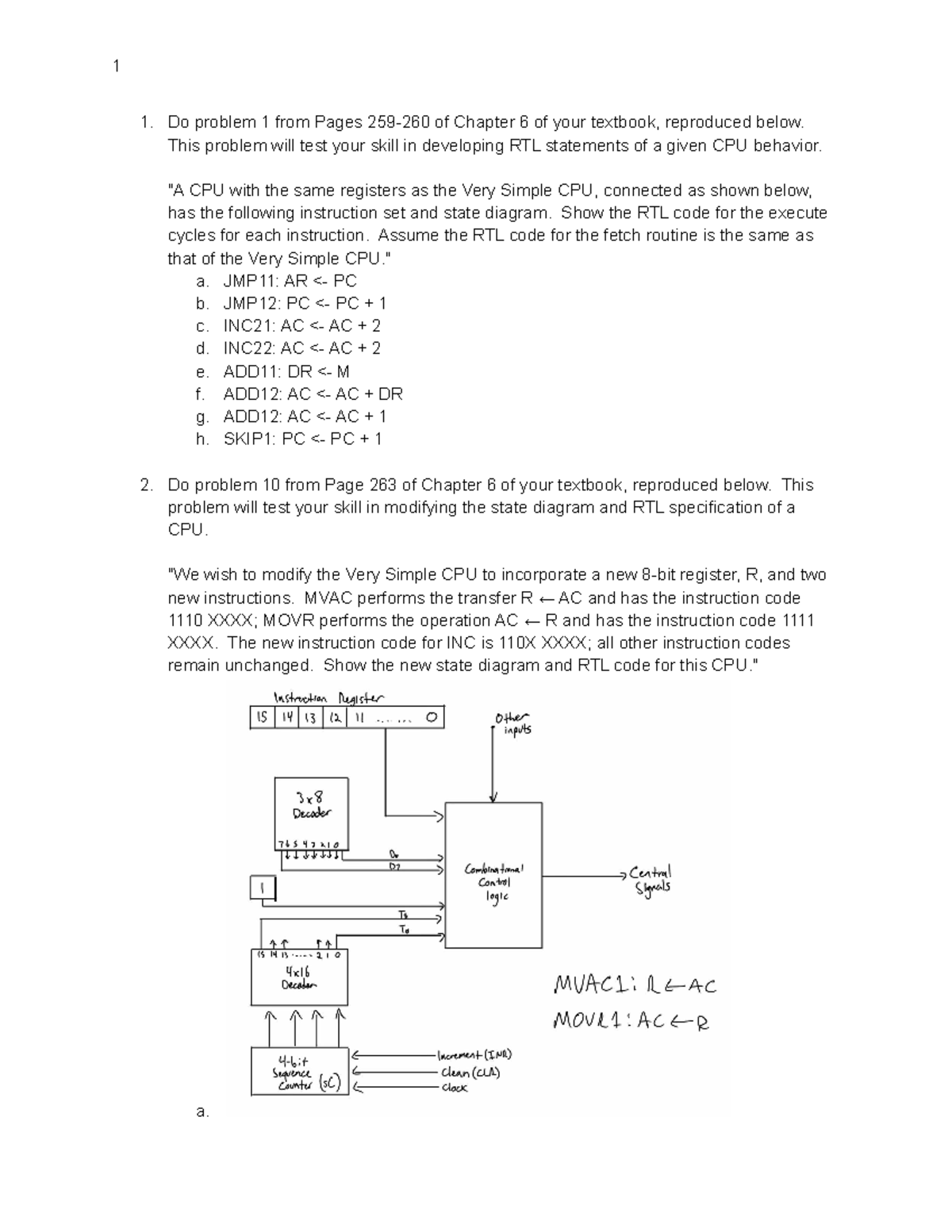 CSE 201 Homework 6: RTL Statements & CPU Modifications Tasks - Studocu