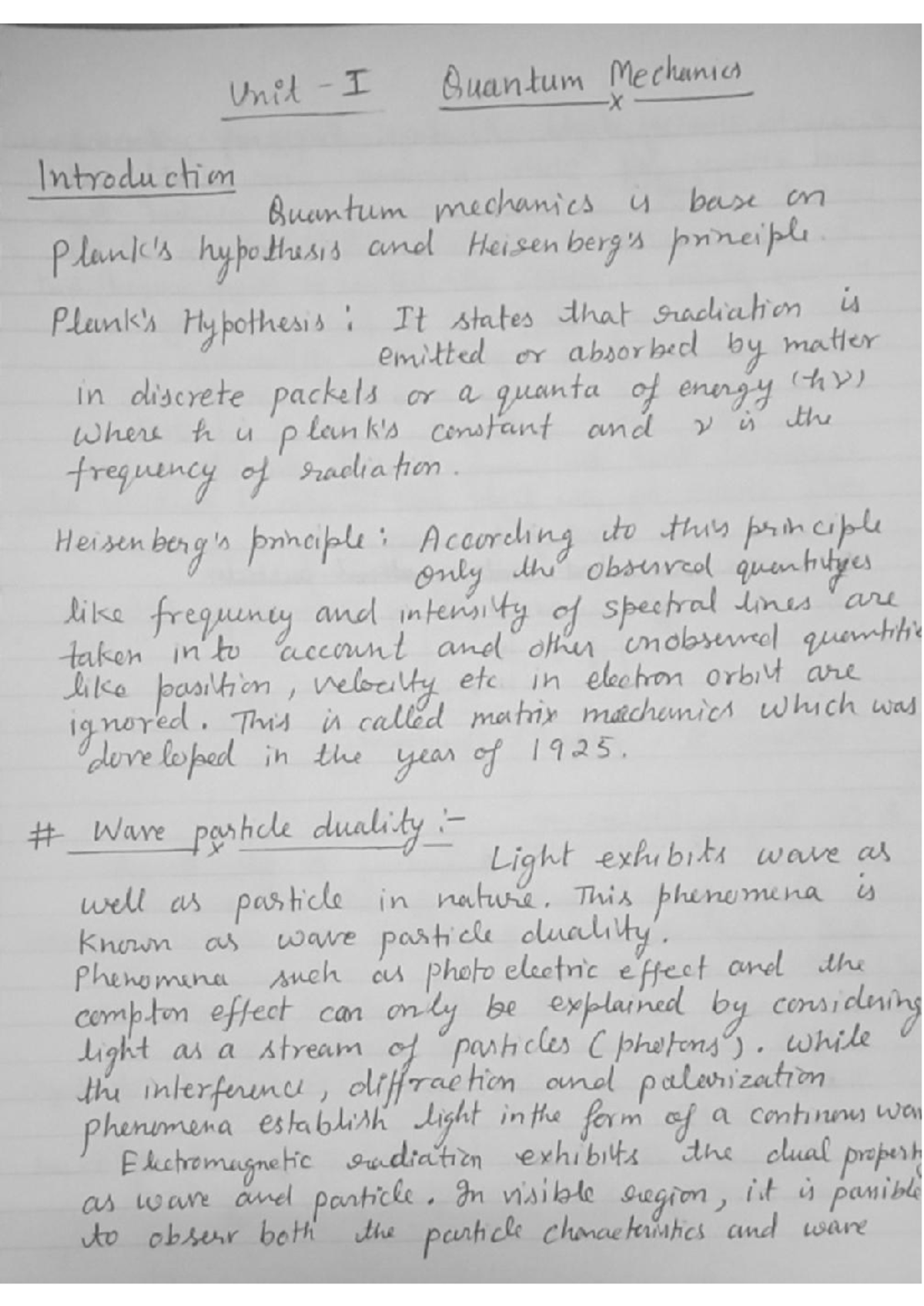 Unit I - Intro to Quantum Mechanics: Key Concepts & Principles - Studocu