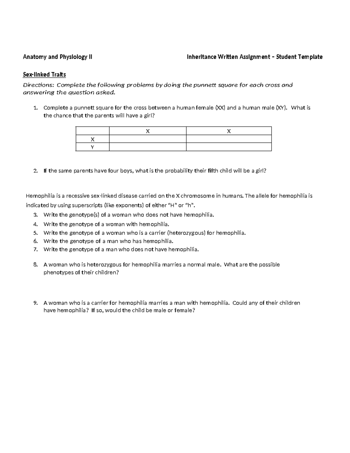 Inheritance Written Assignment Student Template - Anatomy and ...
