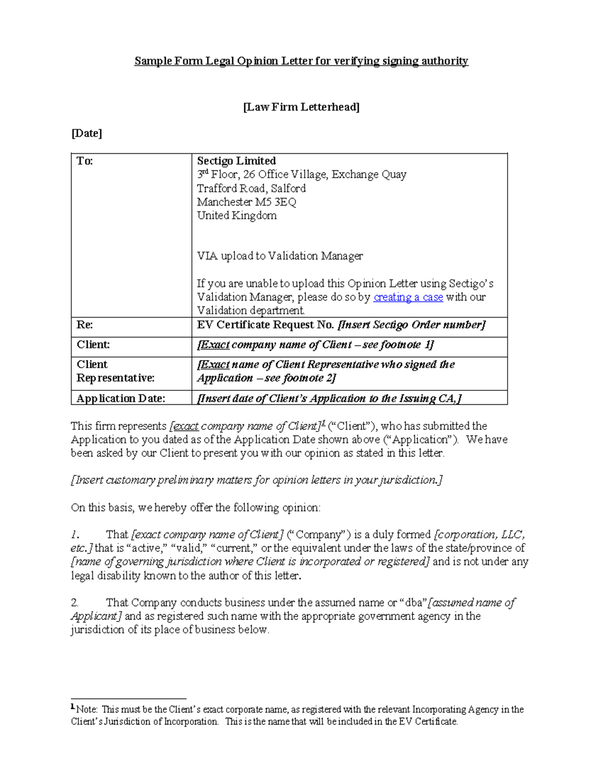 Legal Opinion Sample Letter for Sectigo EV Certificate Request 2022 ...