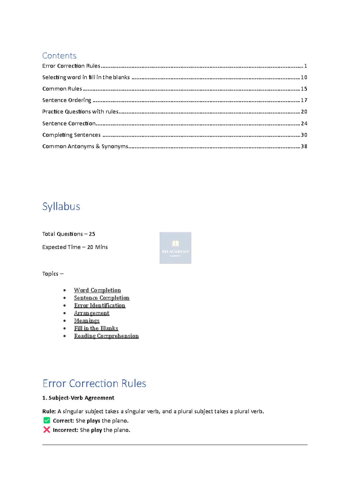 67adc3268ad5e666eed56694 original - Contents Error Correction Rules ...