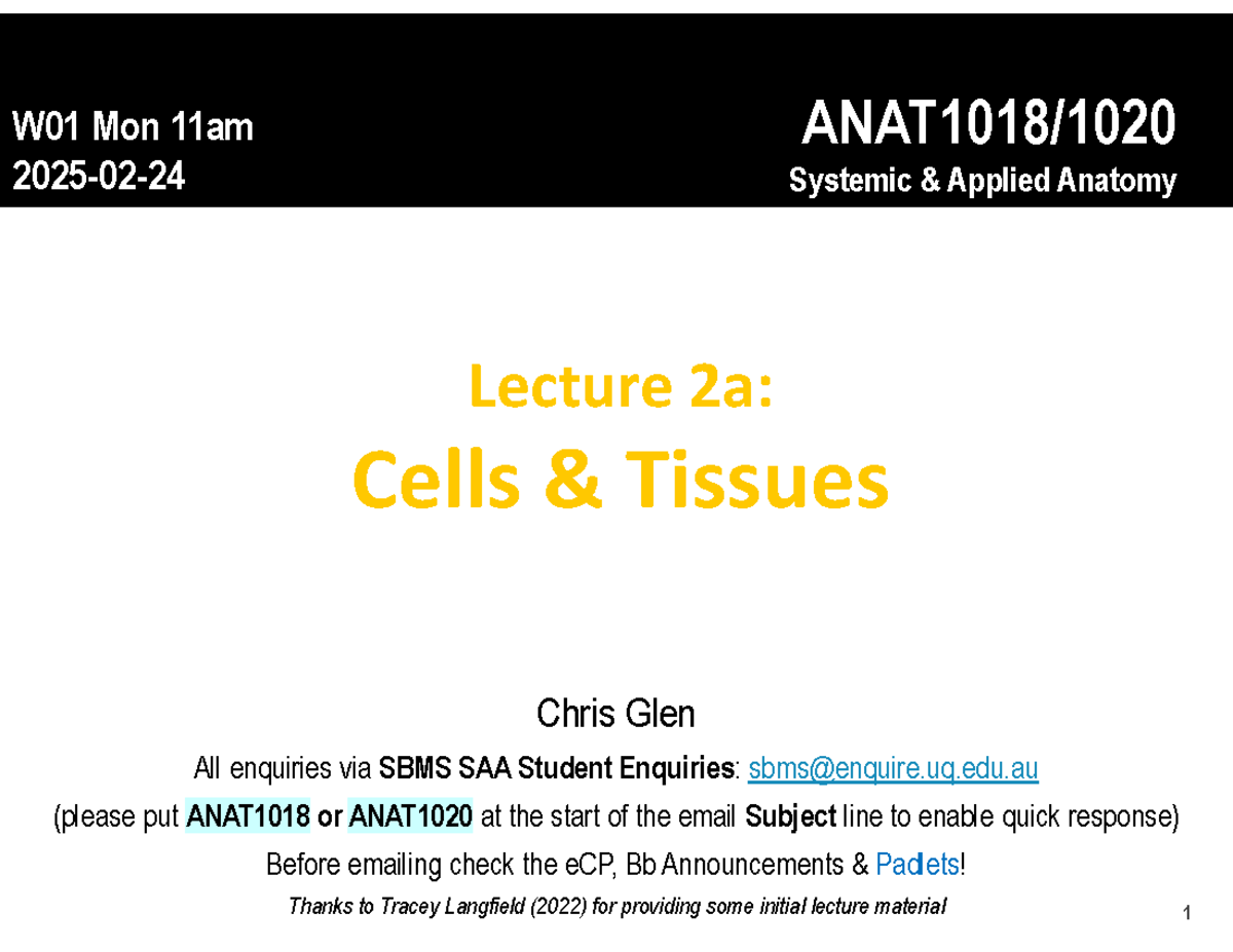 Cells and Tissues: Histological Anatomy - ANAT1018/1020 Lecture Notes ...