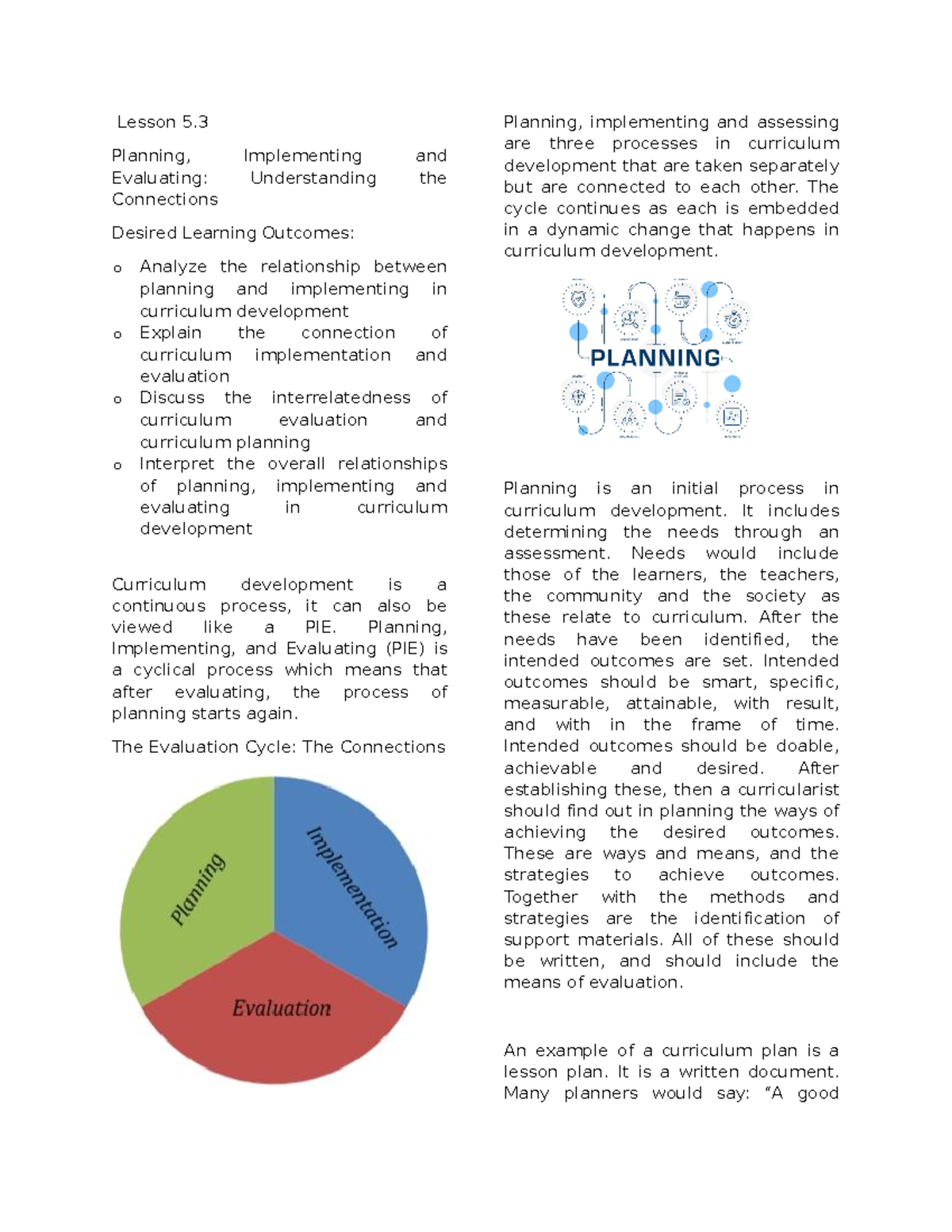Curriculum Development Handouts: Planning, Implementation & Evaluation ...