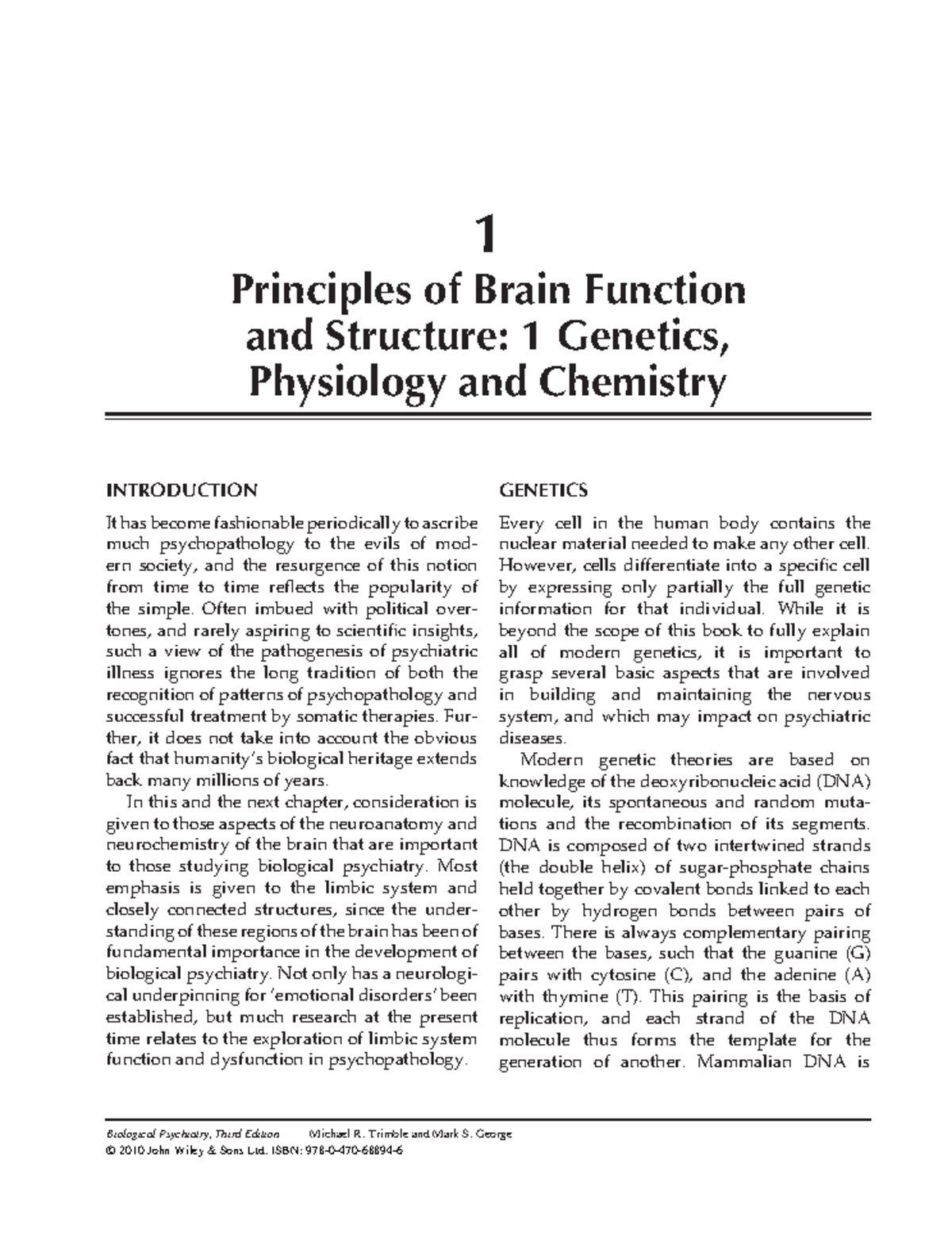 Ch1 - Textbook - 1 Principles of Brain Function and Structure: 1 ...