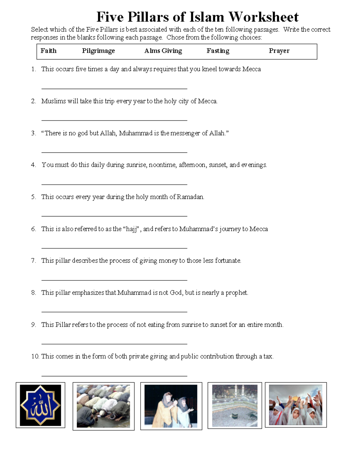 The Five Pillars Of Islam Worksheet 1080x1080