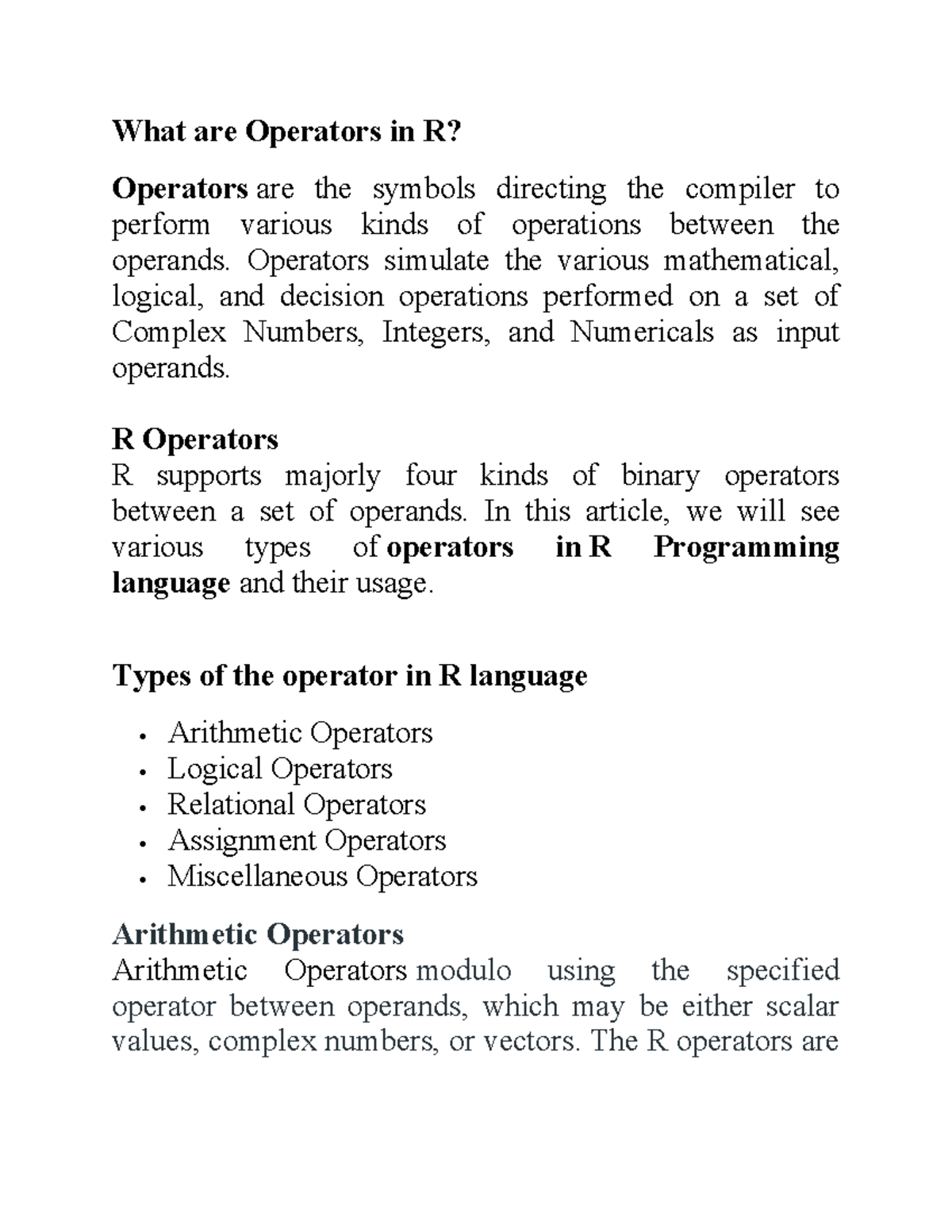 9. Operators - What are Operators in R? Operators are the symbols ...