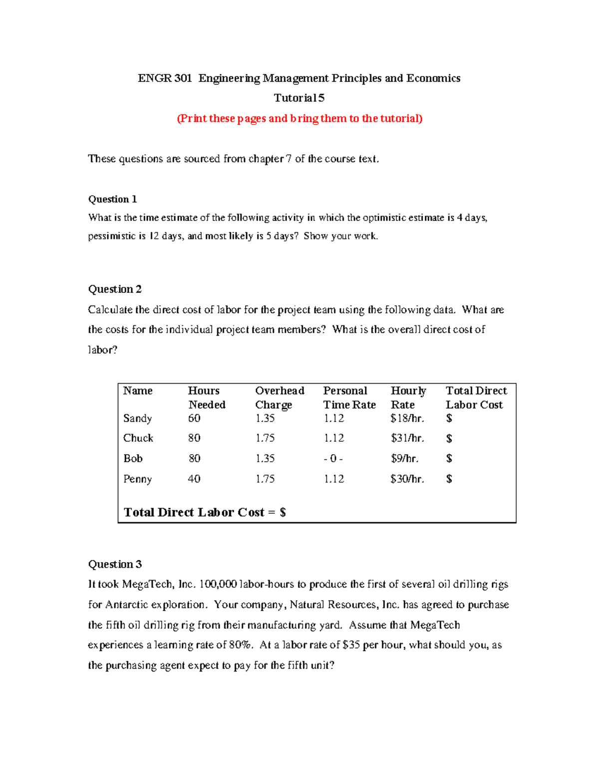 Tutorial 5 Time Value of Money Solutions - ENGR Engineering Management ...