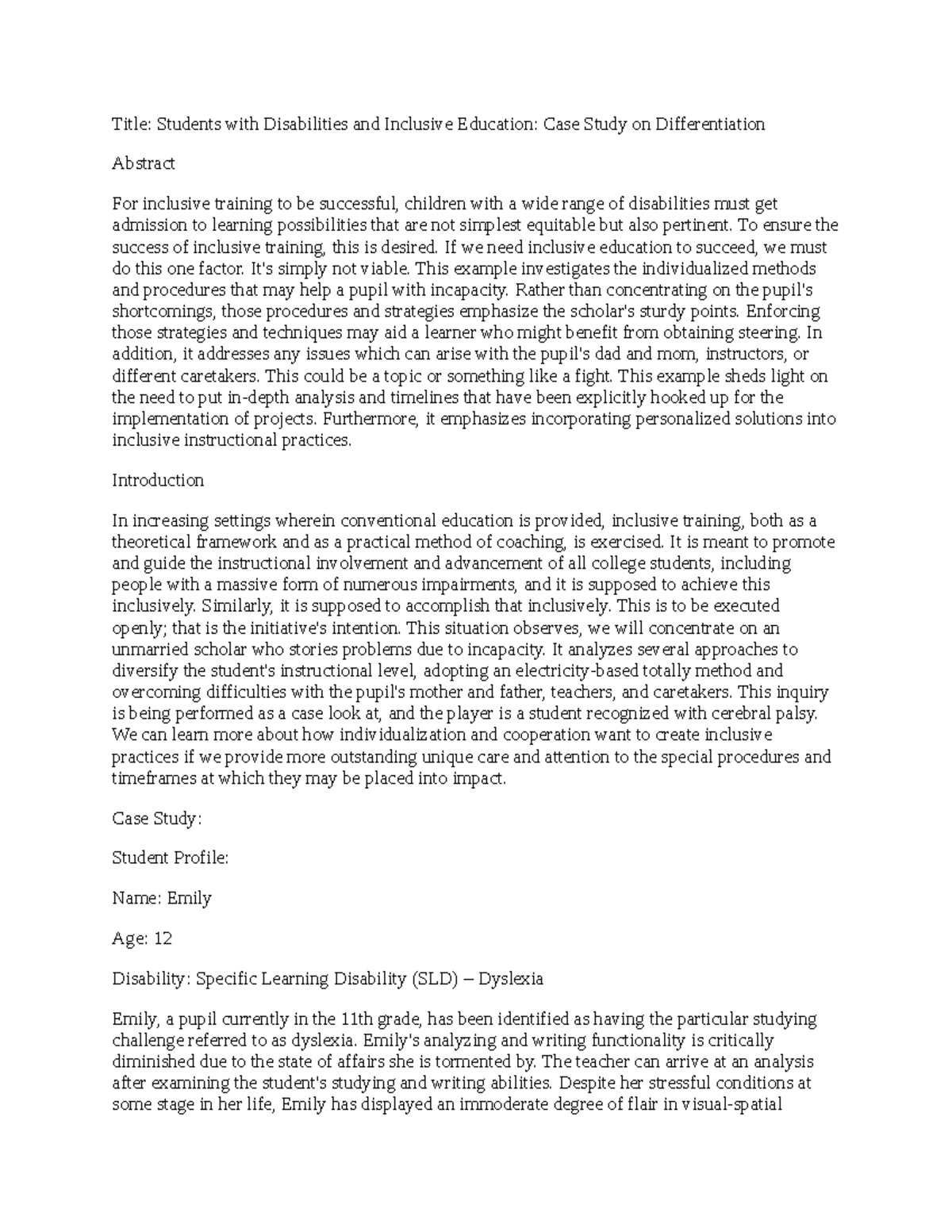**EDUC 101: Inclusive Education Case Study on Differentiation for SLD ...
