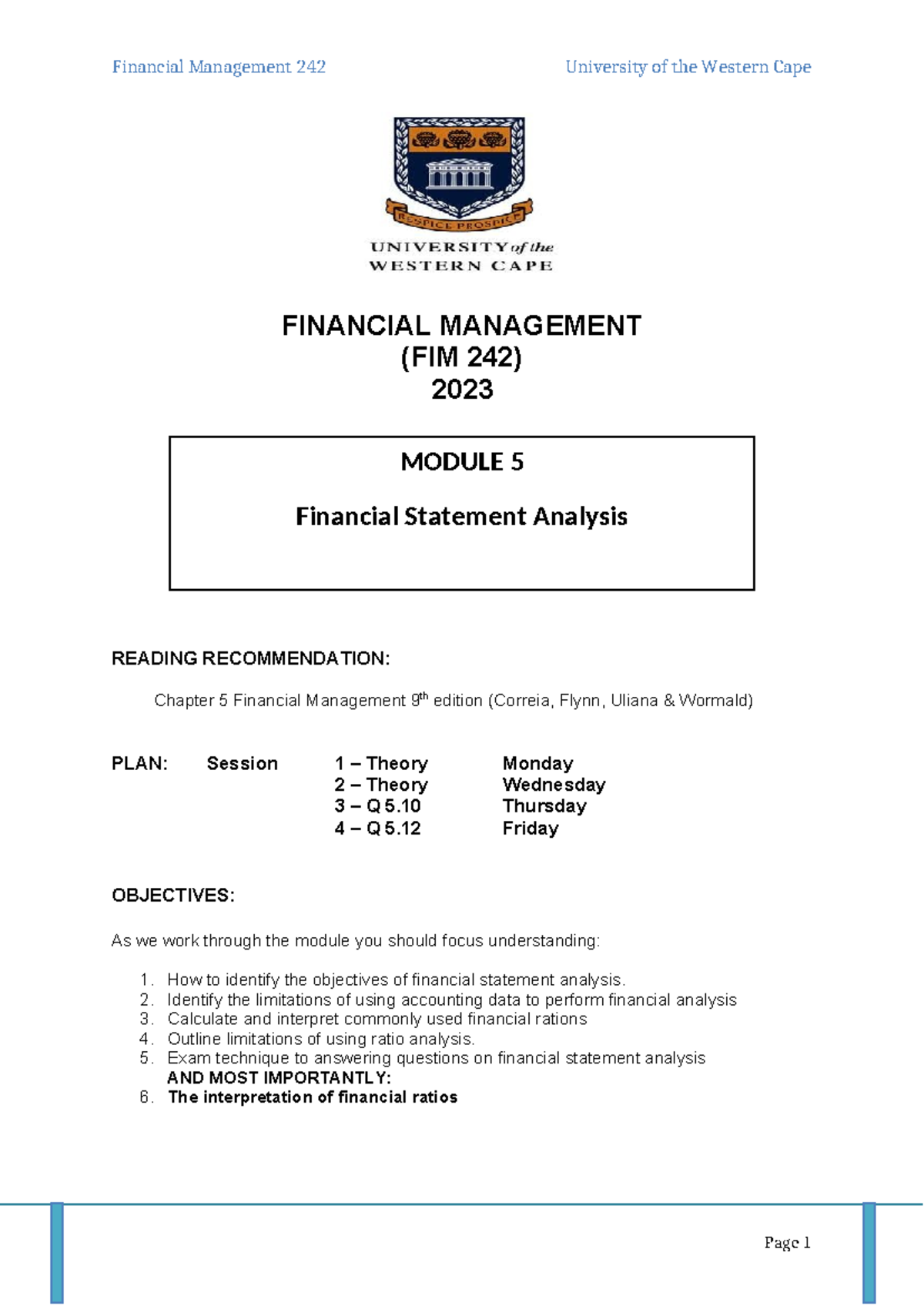 FIM242 Module 5 FSA 2023 - FINANCIAL MANAGEMENT (FIM 242) 2023 221 ...