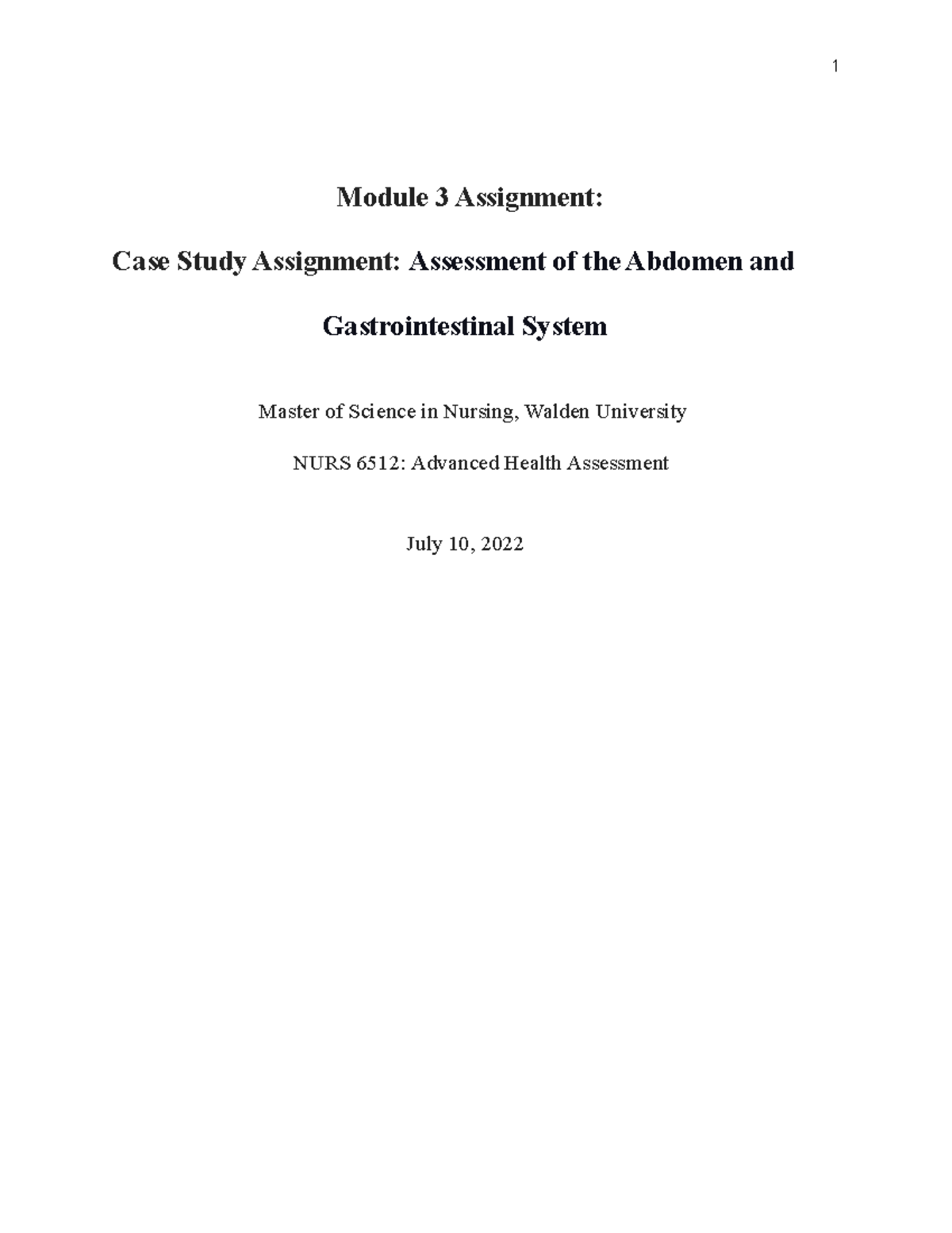 NURS 6512 - Case Study: Assessment of the Abdomen & GI System - Studocu