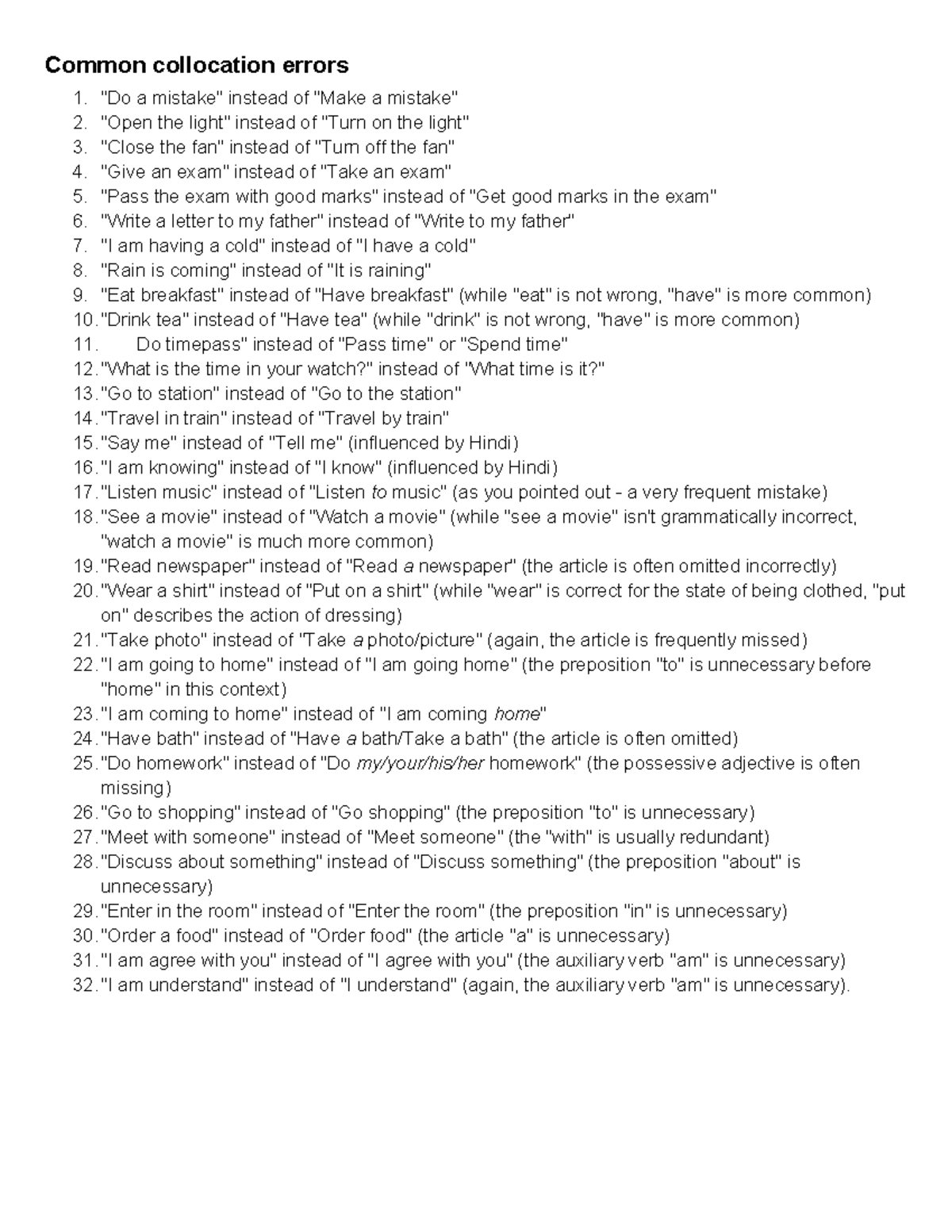Common Collocation Errors: A Guide to Correct Usage - Studocu