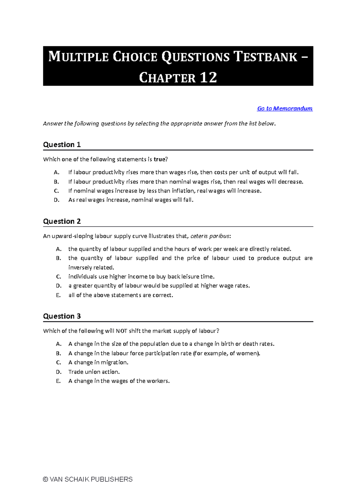Economics 5 MCQ Test Bank: Chapter 12 Review Questions - Studocu
