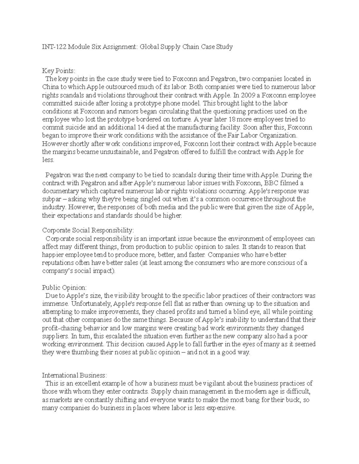 INT-220 Module 6 Case Study: Apple and Global Supply Chain Issues - Studocu