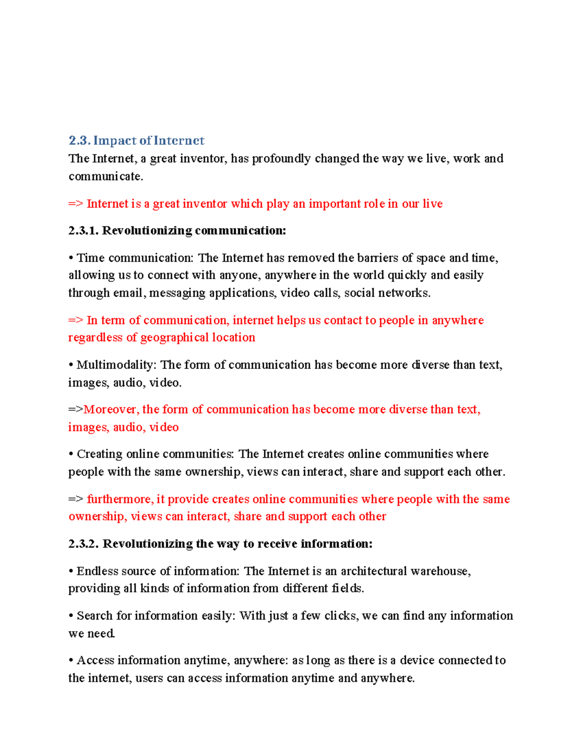 Tiếng Anh 2.3 - The Impact of the Internet on Communication and Society ...