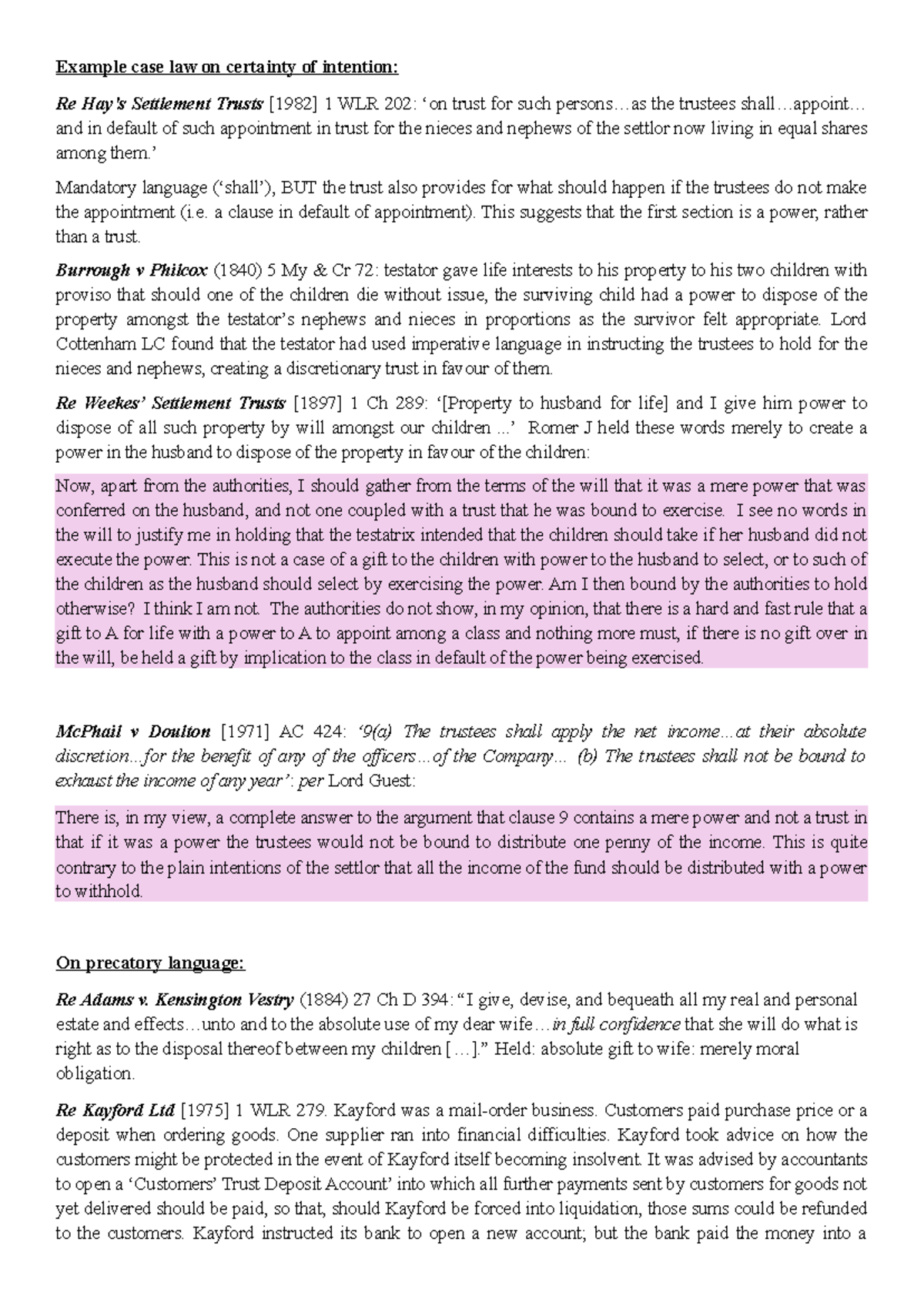 Example case law on certainty of intention - . the trustees shall ...
