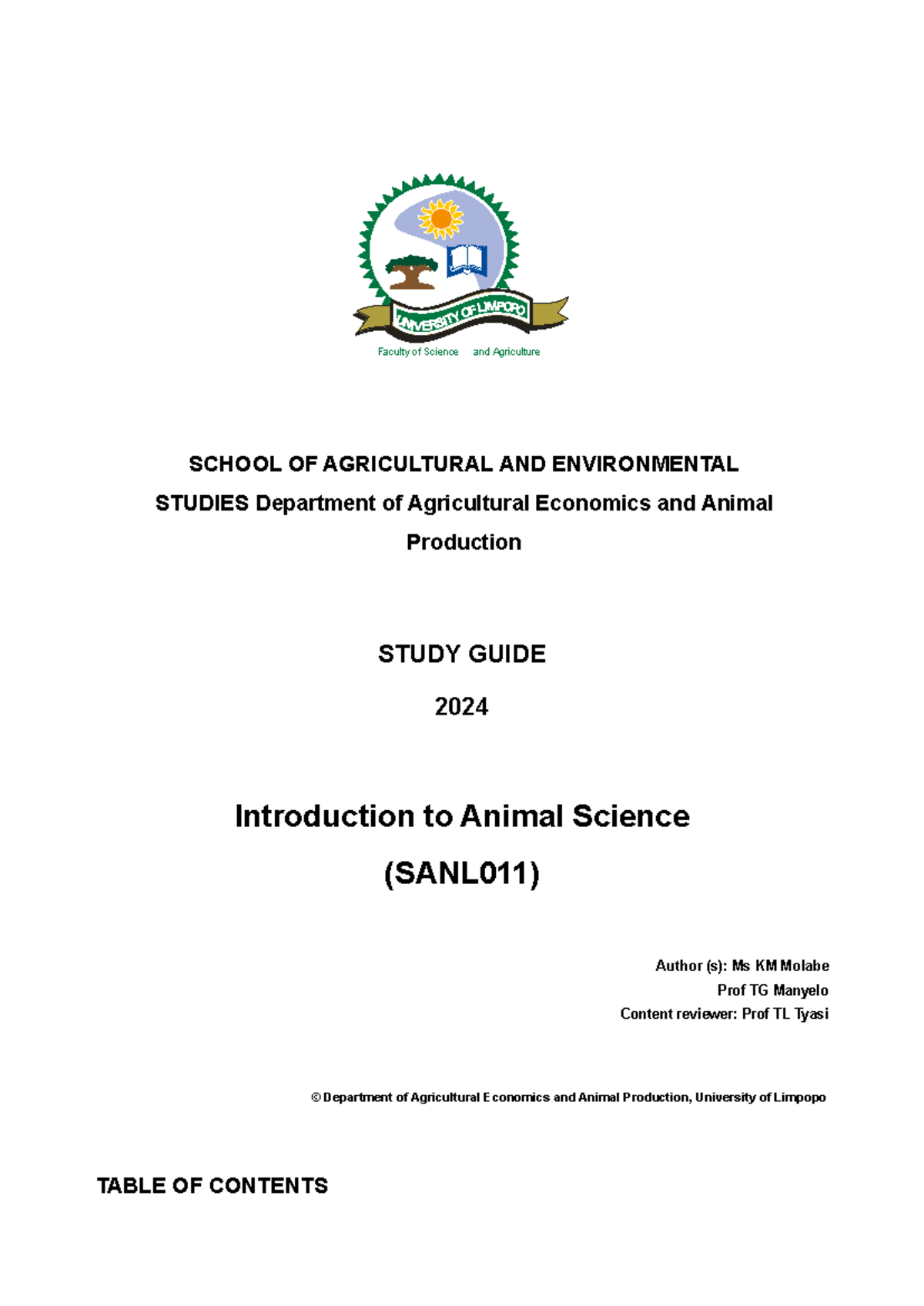 SANL011 Study Guide 2025: Introduction to Animal Science - Studocu