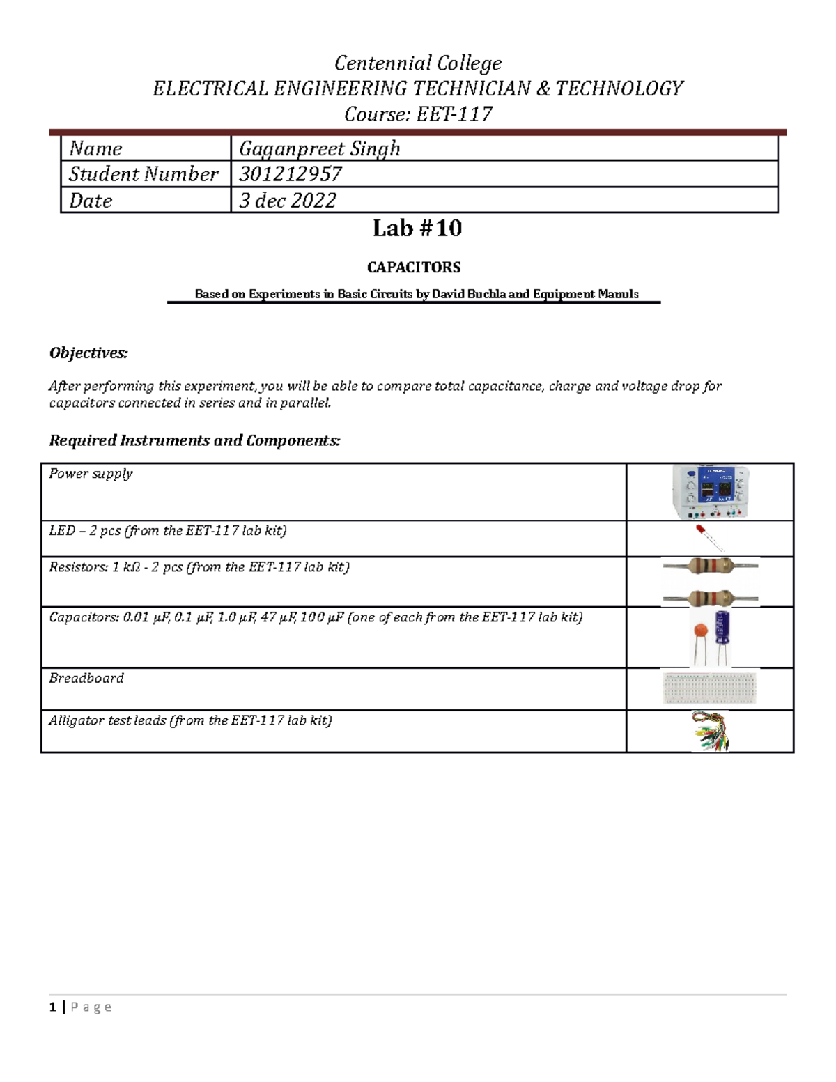 EET-117 LAB 10 F21 - lab report - Centennial College ELECTRICAL ...