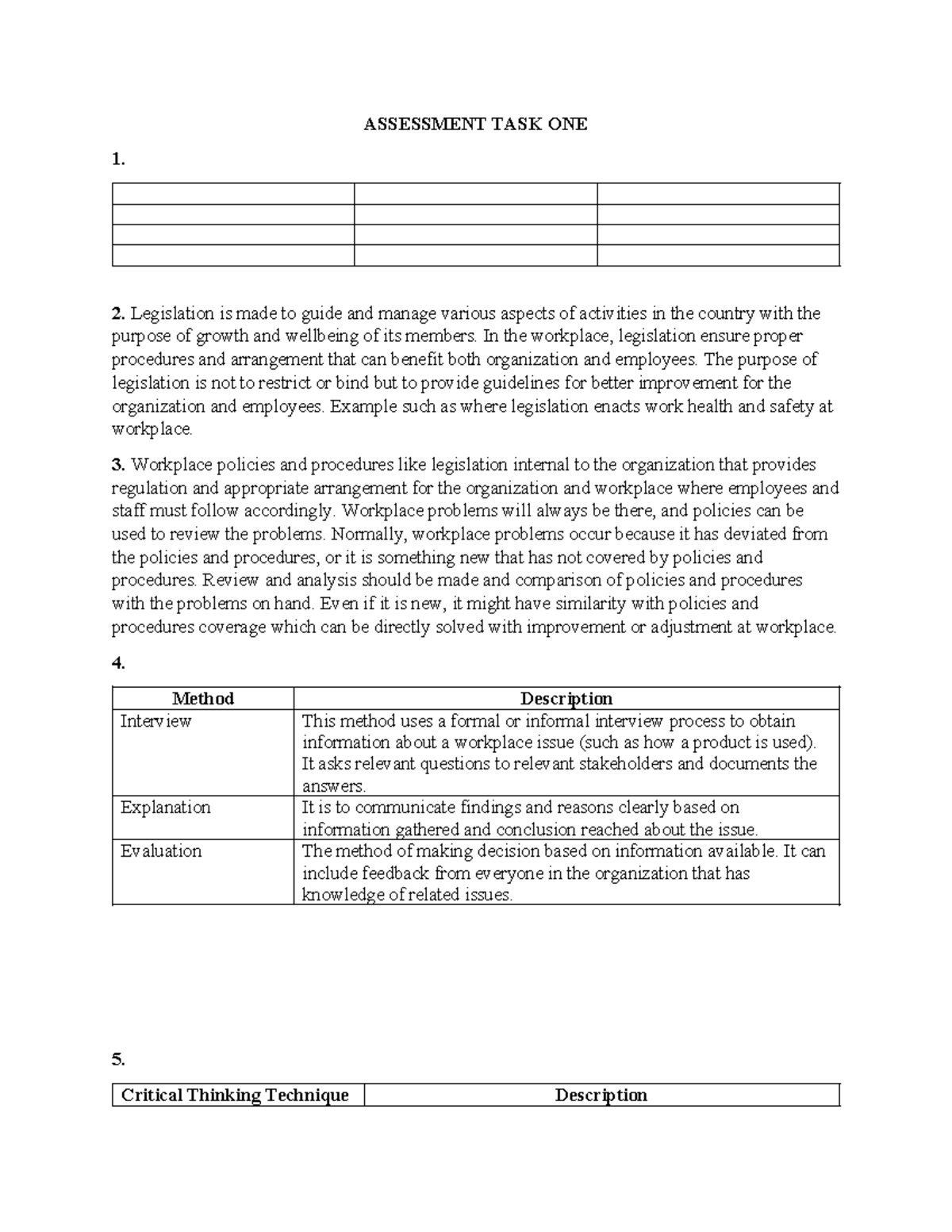 Assessment Task 1: Workplace Legislation & Policy Analysis - Studocu