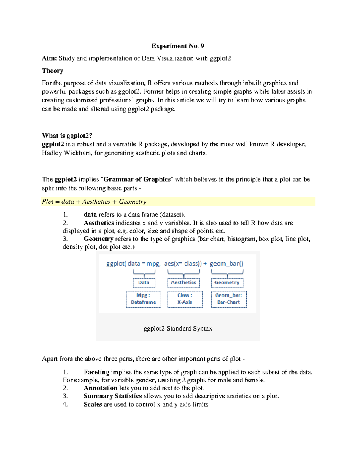 BDA EXP -DATA Visualization Using R- Optional - Experiment No. 9 Aim ...
