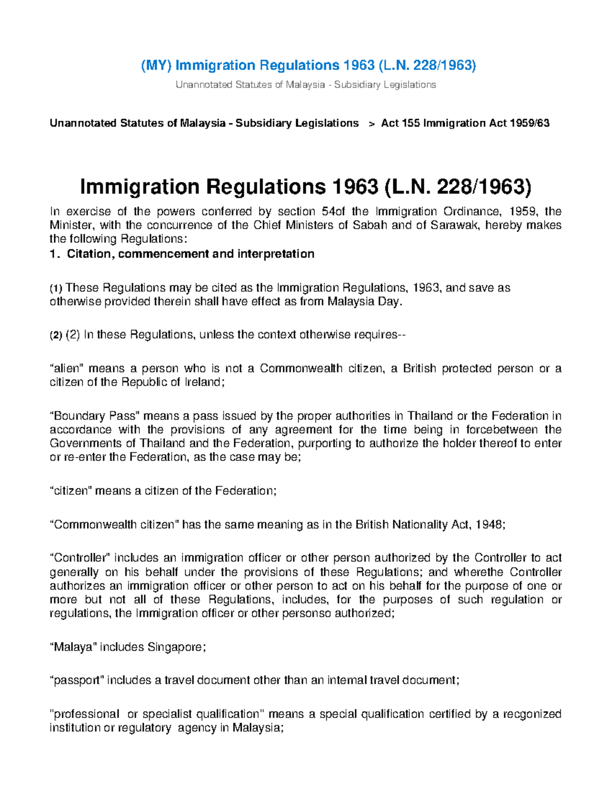 (MY) Immigration Regulations 1963: Comprehensive Overview and ...