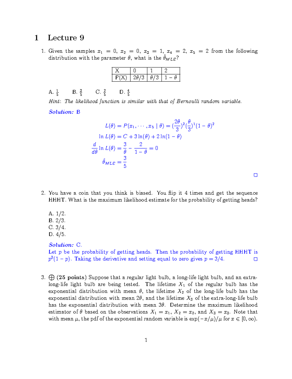 Assignment 2 Solutions for MLE and Statistical Analysis - Studocu