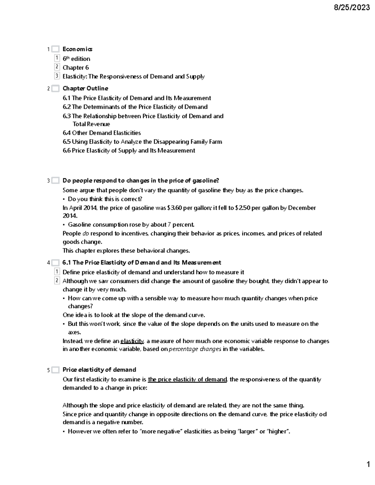 ECON 101: Chapter 6 - Elasticity of Demand and Supply Notes - Studocu