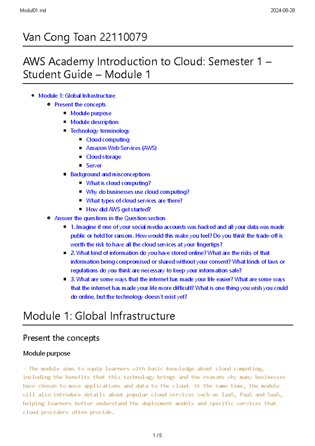 Modul 01 - cloud - Van Cong Toan 22110079 AWS Academy Introduction to ...