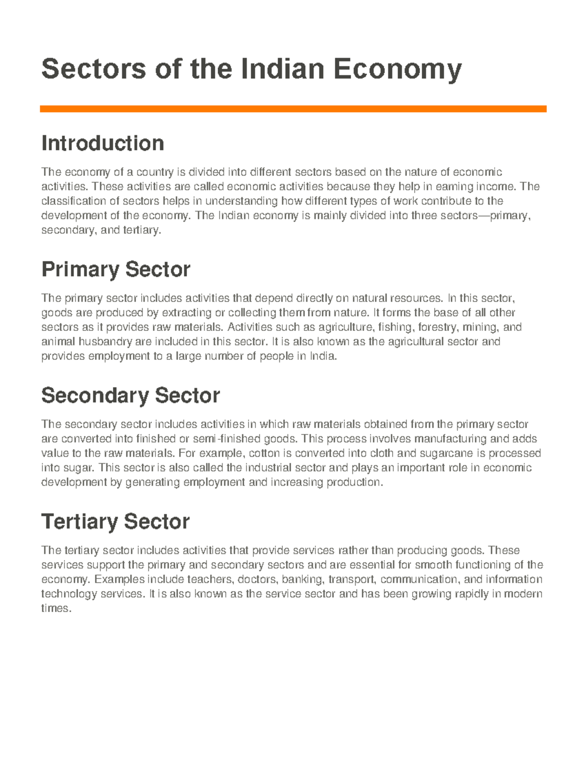Chapter 2 - Sectors of the Indian Economy Overview - Studocu