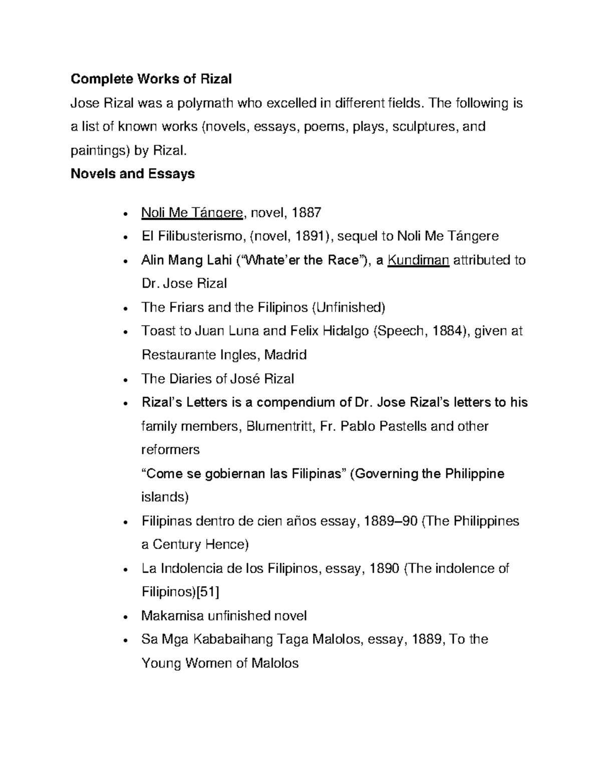 Unfinished Work Of Rizal