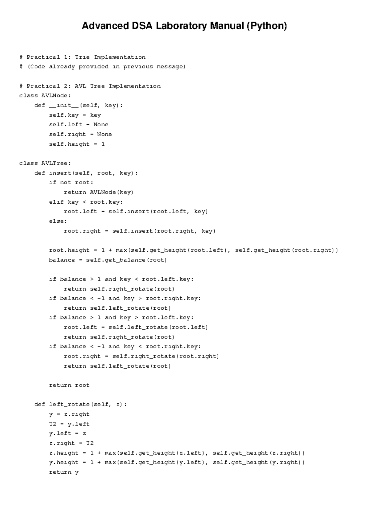 Advanced DSA Lab Manual (Python): Trie, AVL, and MST Implementations ...