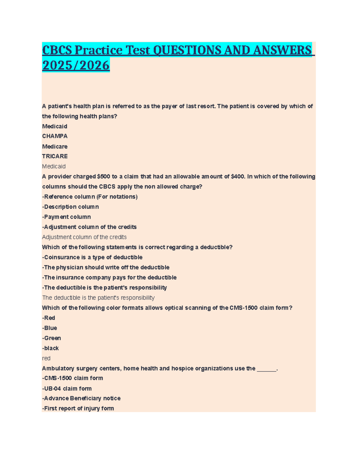 CBCS Practice Test Questions & Answers for 2025 Exam Preparation - Studocu