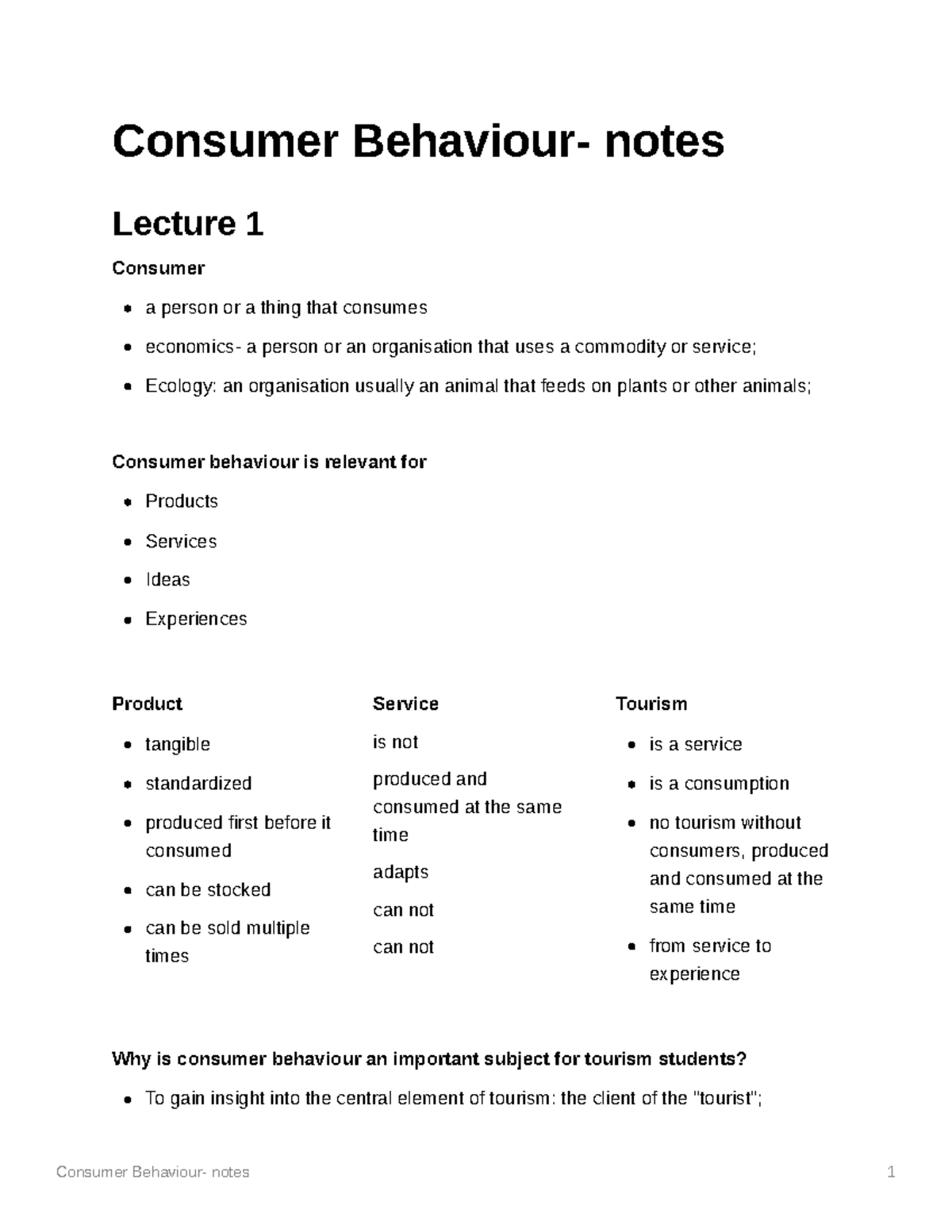 Consumer Behaviour Lecture Notes - Comprehensive Overview - Studeersnel