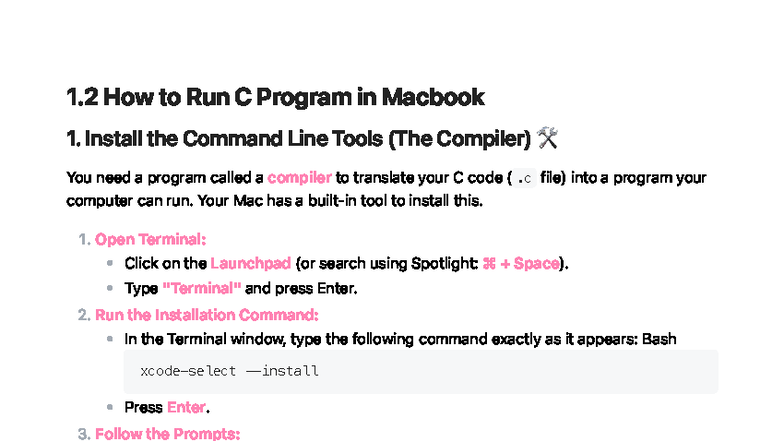 1.2 Guide to Running C Programs on Macbook - Studocu