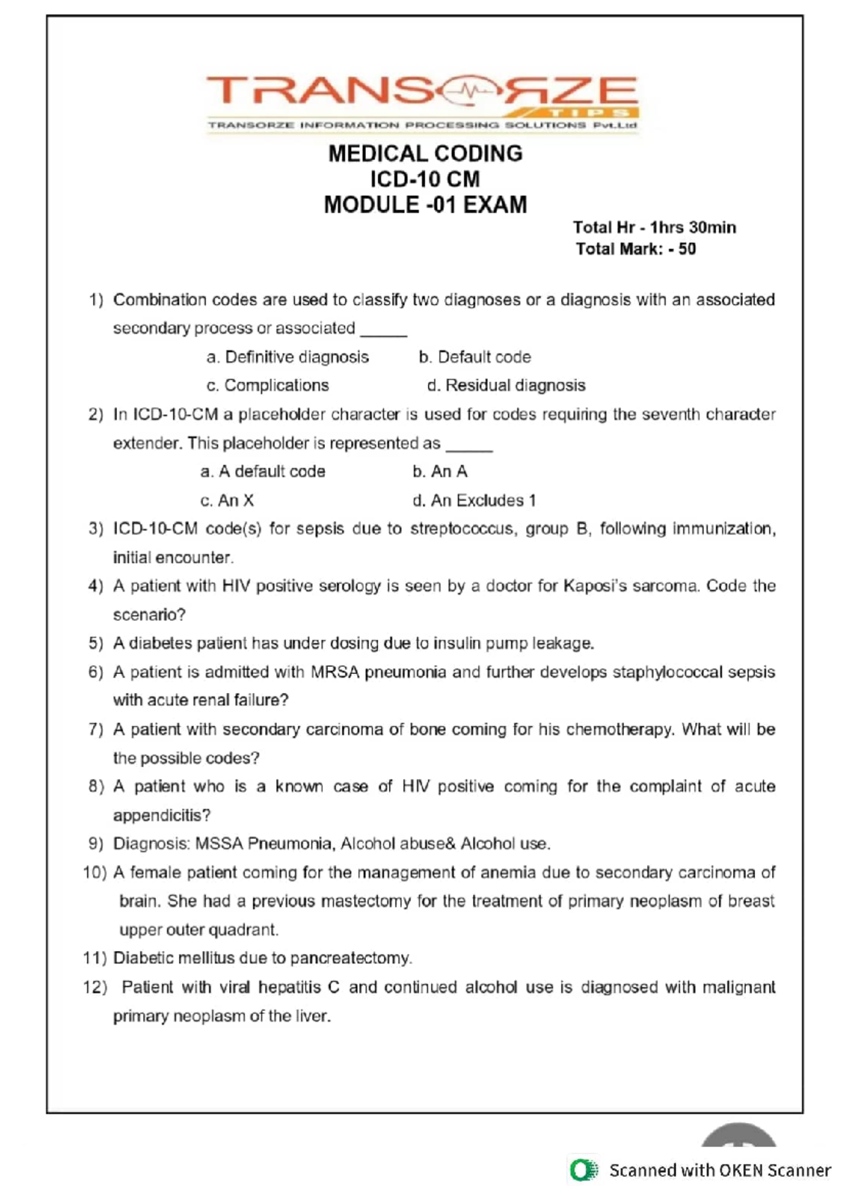 ICD Module I Exam Guidelines - Medical Coding CM (TRANS PAZE) - Studocu