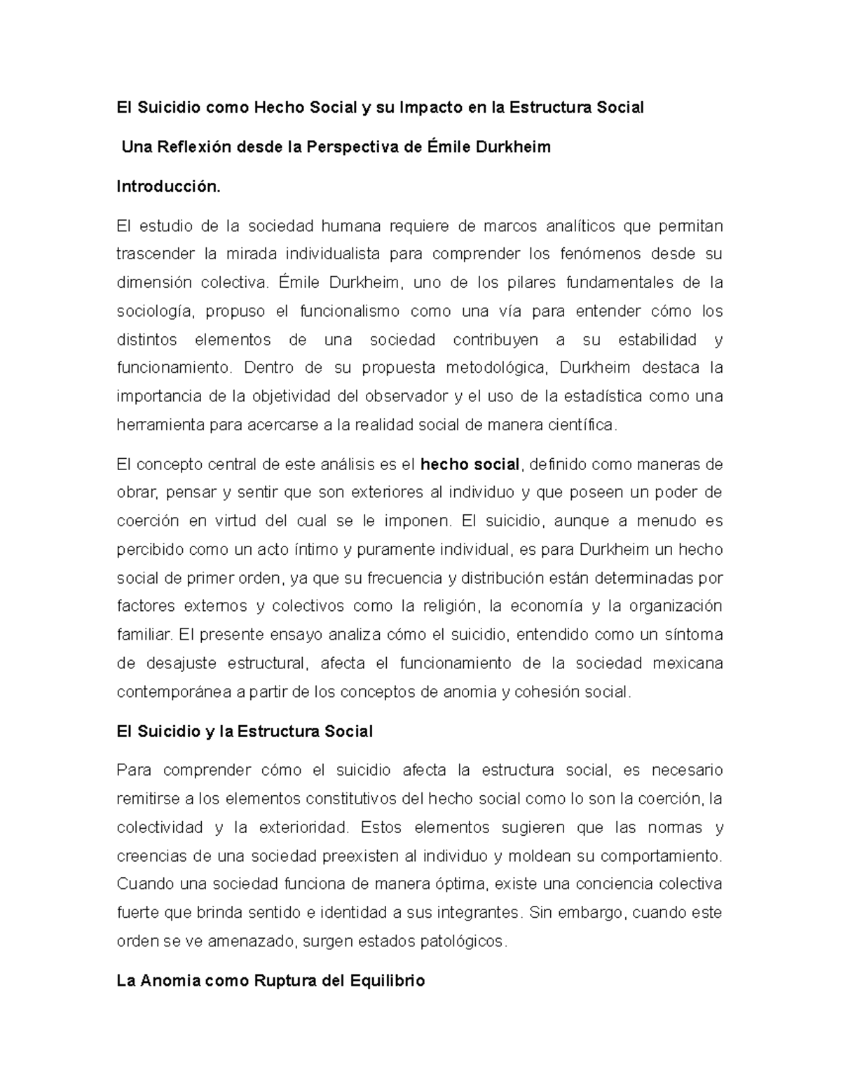 Teoría Social II: El Suicidio como Hecho Social y su Impacto - Studocu