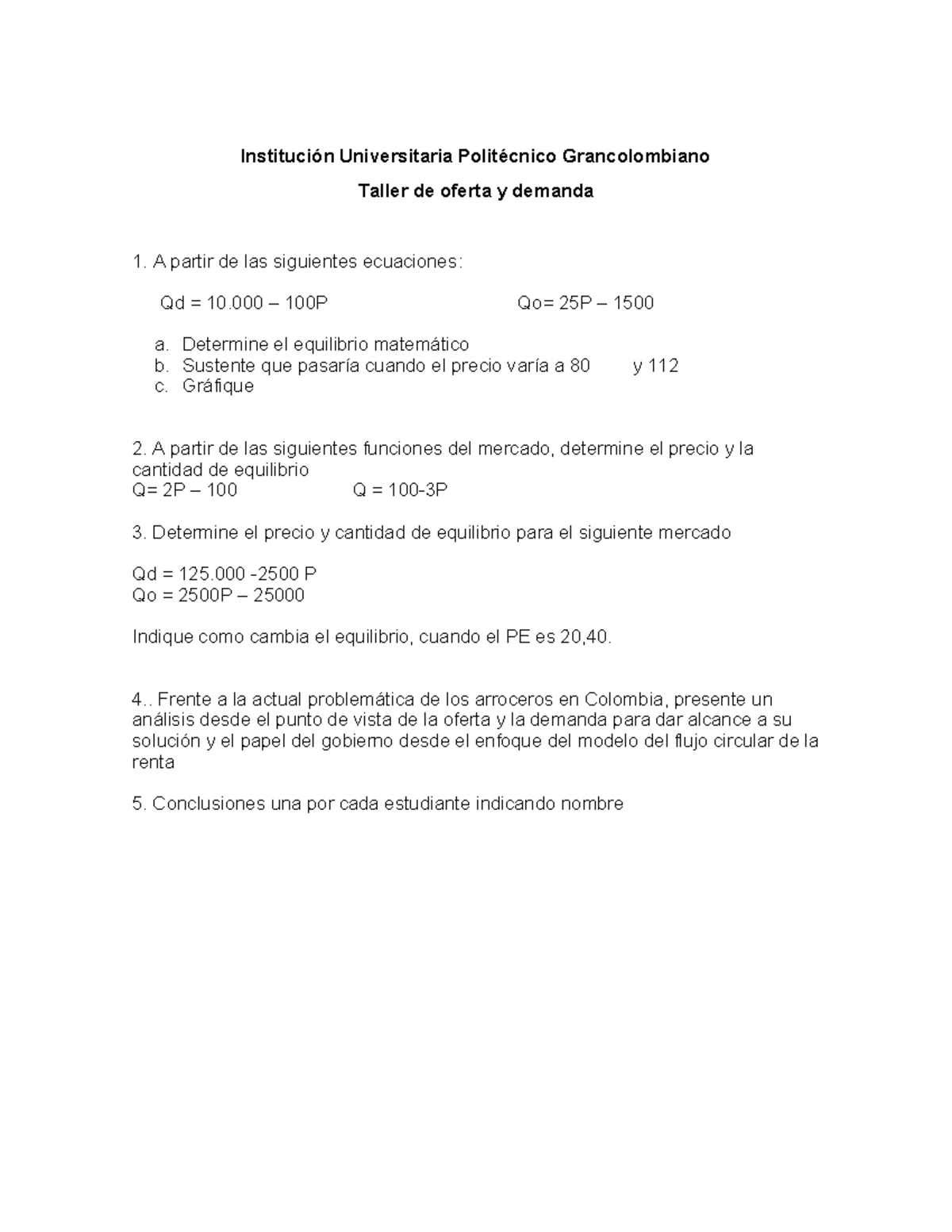 Taller No. 2B: Análisis de Oferta y Demanda en Colombia - Studocu