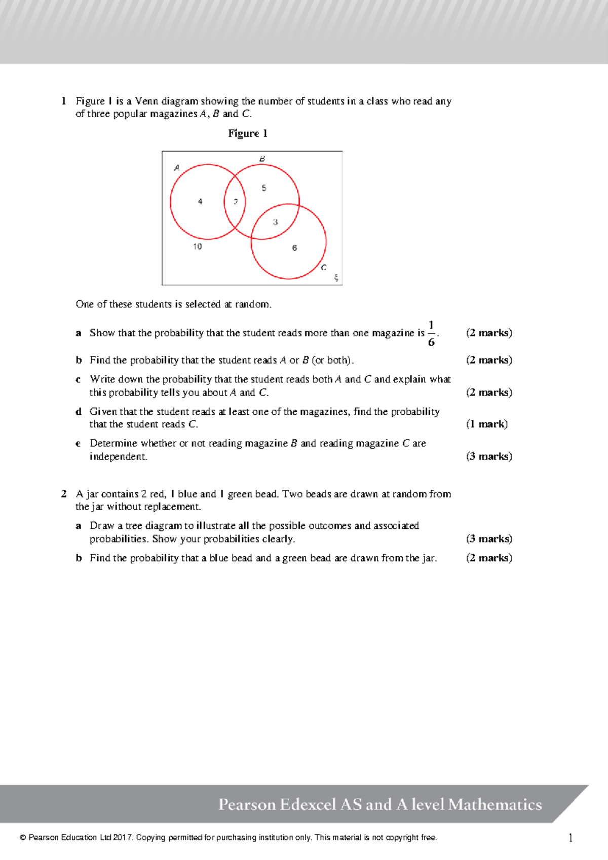Unit 3 (AS) Probability Test: Venn Diagrams & Outcomes - Studocu