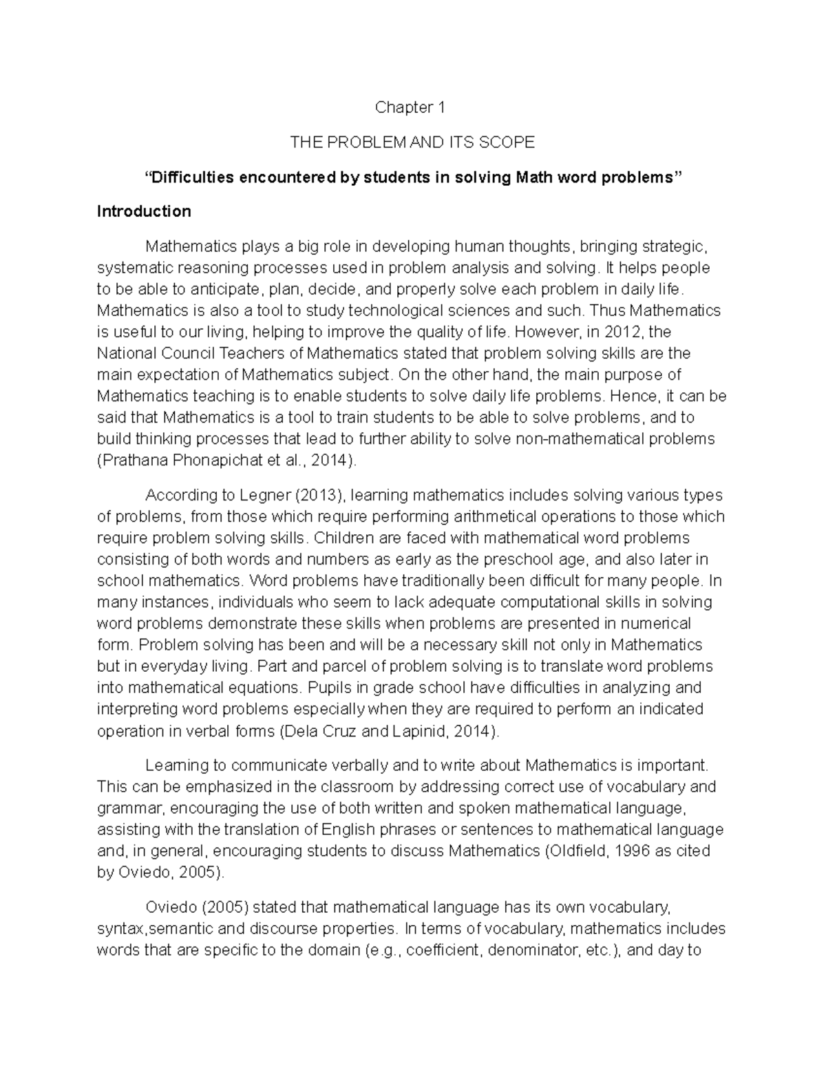Difficulties in Solving Math Word Problems: Thesis Ch. 1-3 Final - Studocu