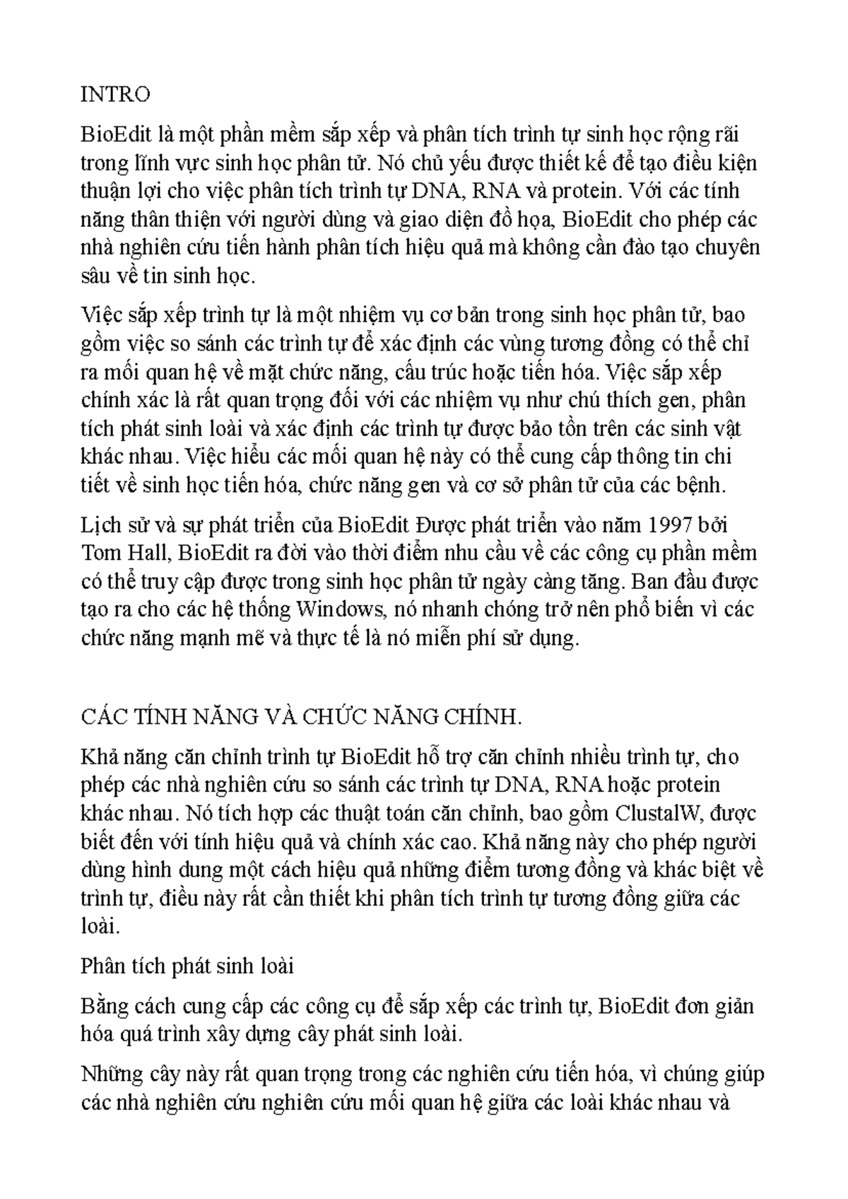 Bản dịch: Thông tin về phần mềm BioEdit trong sinh học phân tử - Studocu